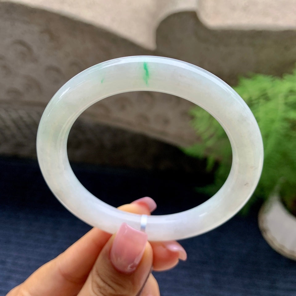 细糯种飘绿圆条手镯（56mm）（yc090095）