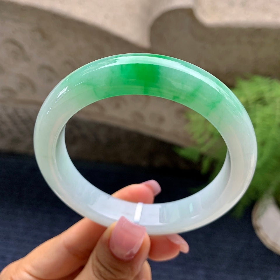 细糯种飘阳绿平安镯（58.4mm）（yc090087）