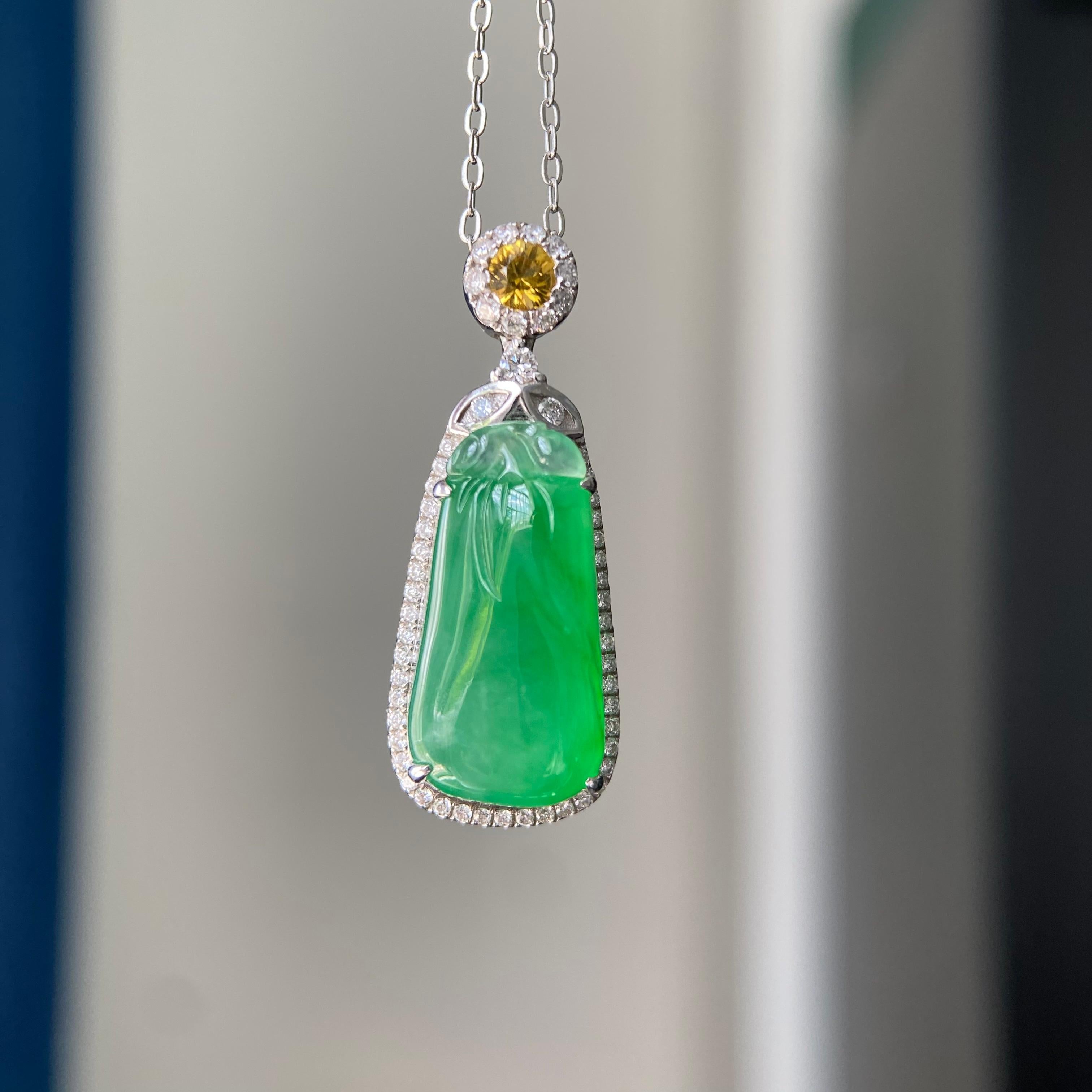 18k金钻镶冰种满绿福瓜吊坠（yc209959）