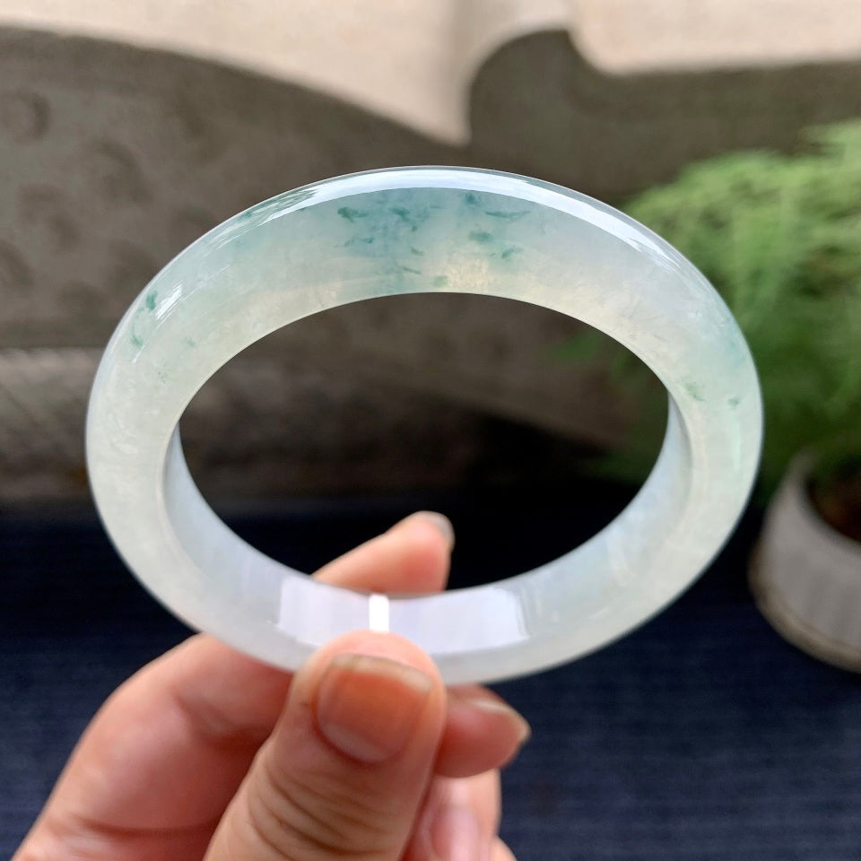 糯冰种飘花平安镯（56.3mm）（yc089911）