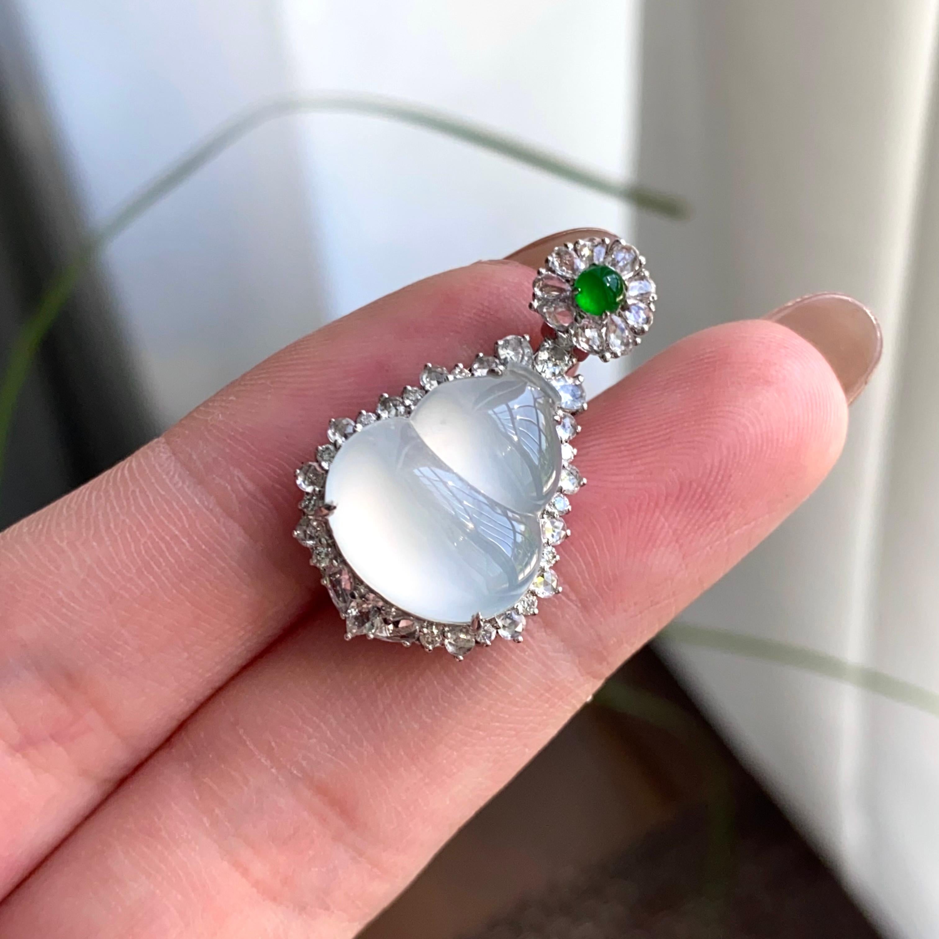 18k金钻镶冰种白月光葫芦吊坠（yc263880）