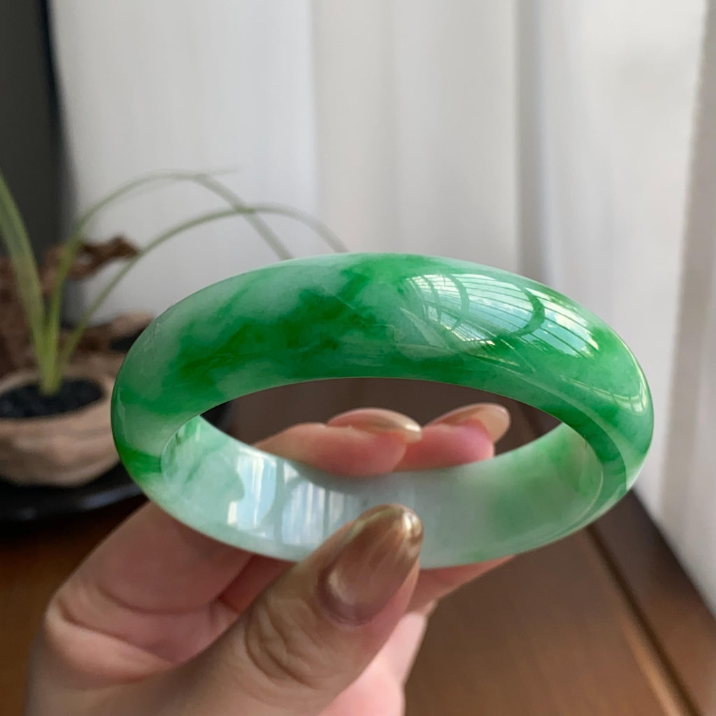 细糯种辣阳绿色花平安镯（56圈）（yc258987）