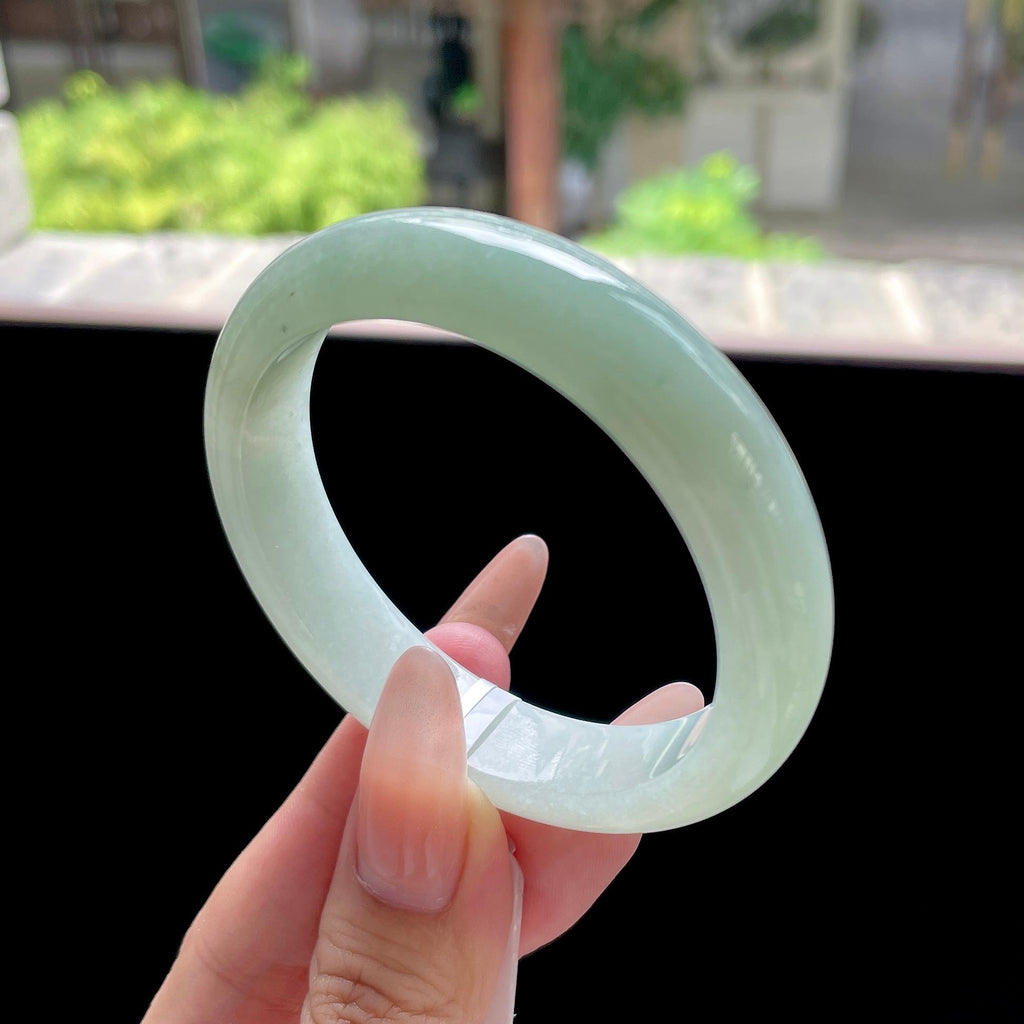 细糯种晴绿底正圈平安镯 55圈 天然缅甸A货翡翠（yc524202）