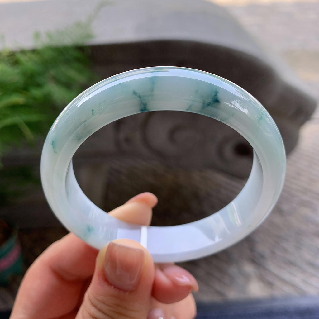 细糯种飘蓝花正圈平安镯 55圈口 天然缅甸A货翡翠（yc501360）