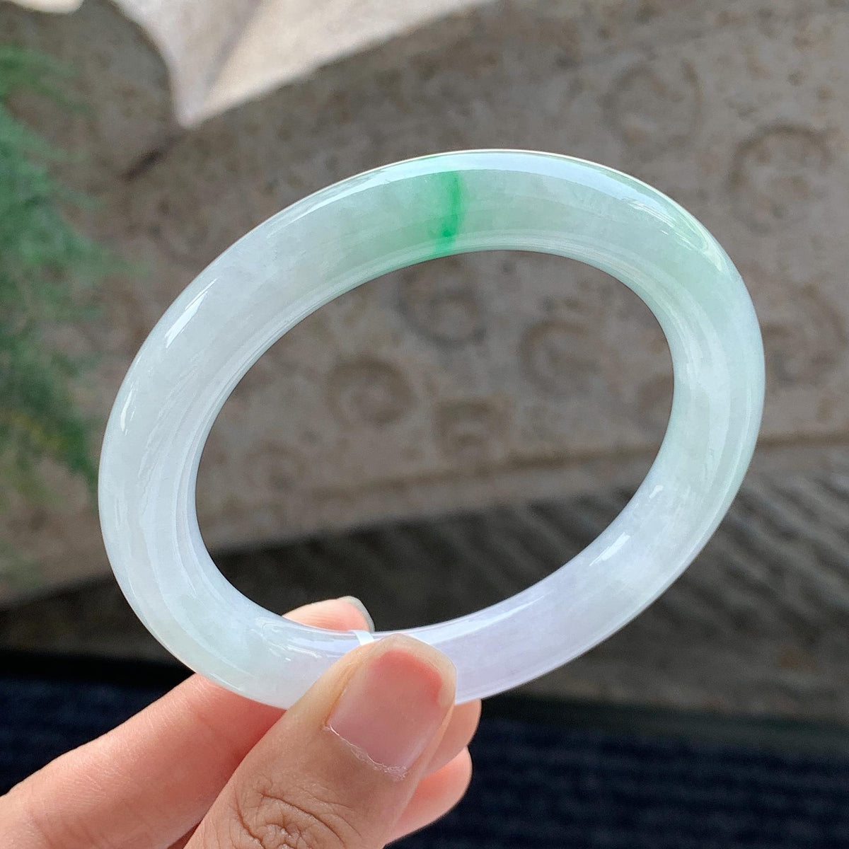 细糯种 白底青圆条手镯 56.5圈 天然缅甸A货翡翠（yc699550）
