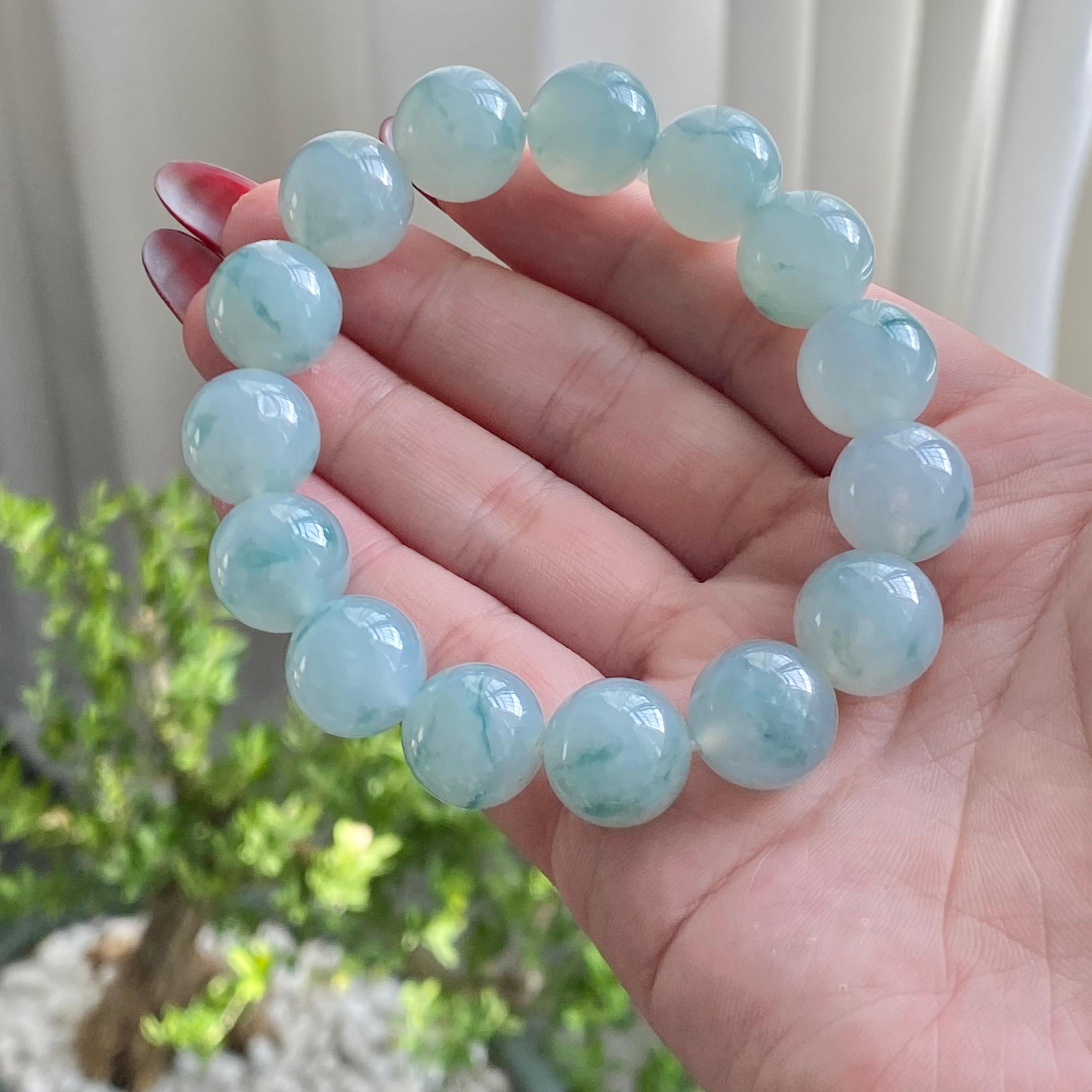 糯冰种飘花单圈手串（15颗）（yc213183）