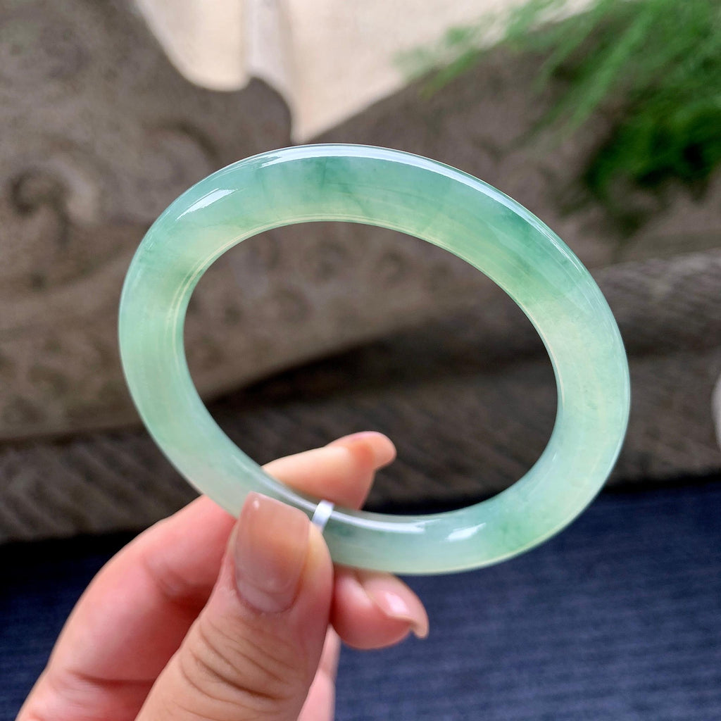 糯冰种晴底飘花圆条手镯 53.6圈口 天然缅甸A货翡翠（yc536199）