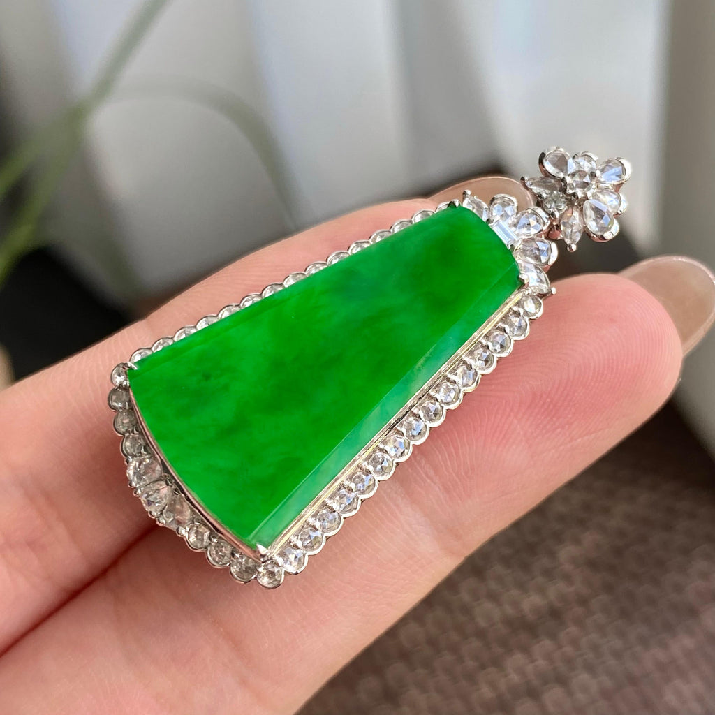 18k金钻镶冰种阳绿无事牌吊坠（yc266197）