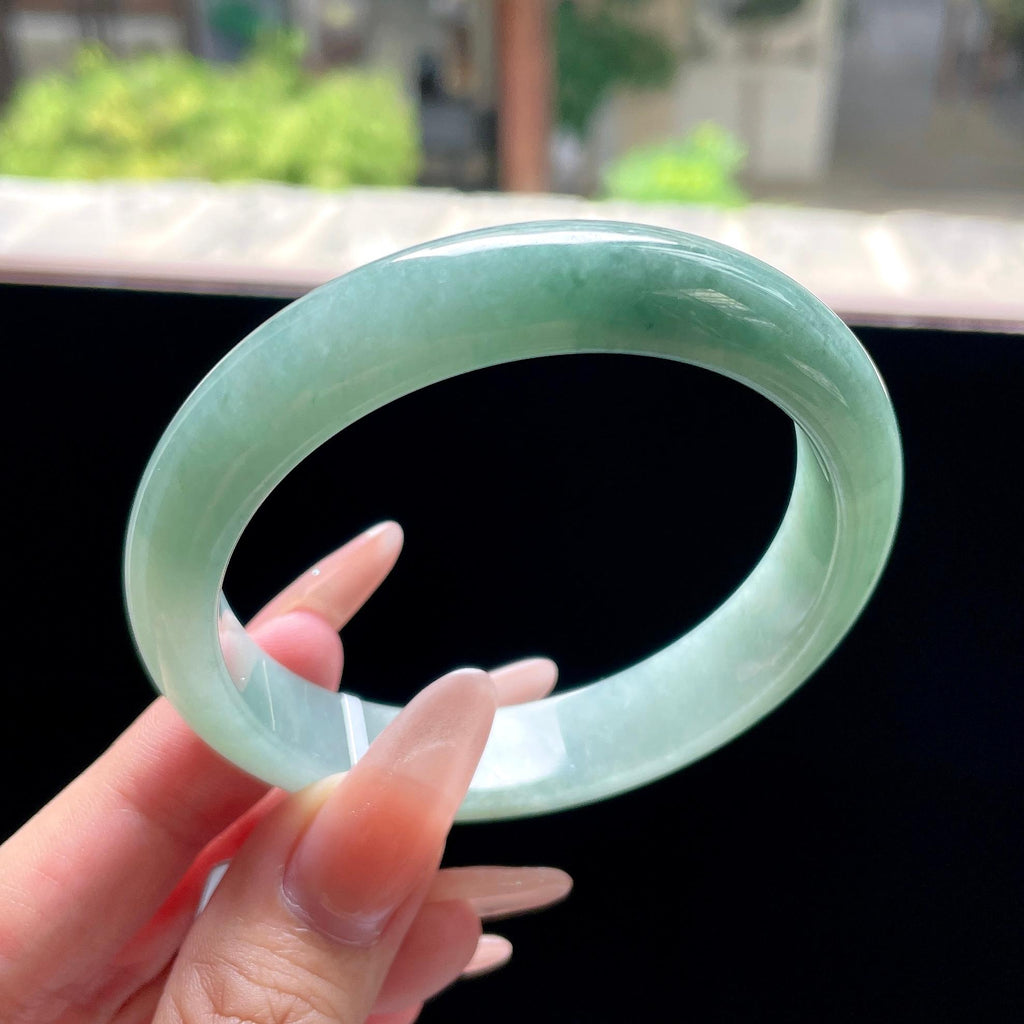细糯种油青色湖水绿正圈平安镯 57.6圈 天然缅甸A货翡翠（yc522696）