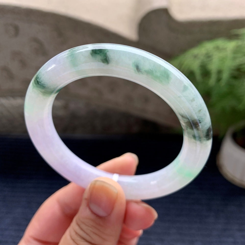 糯种飘花带淡紫罗兰圆条手镯（52.6mm）（yc088747）