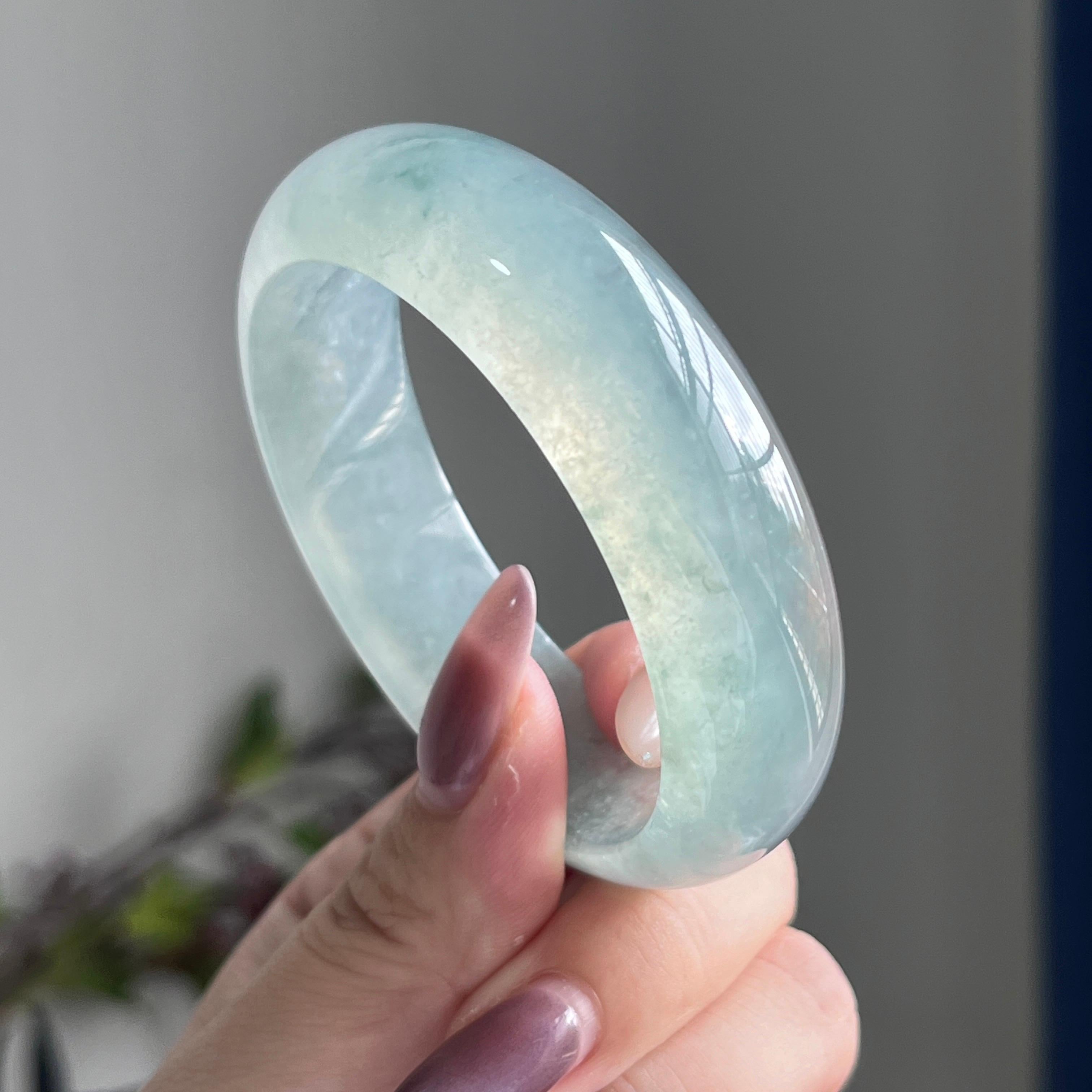 冰种飘花宽版轮胎镯（55圈）（yc197809）