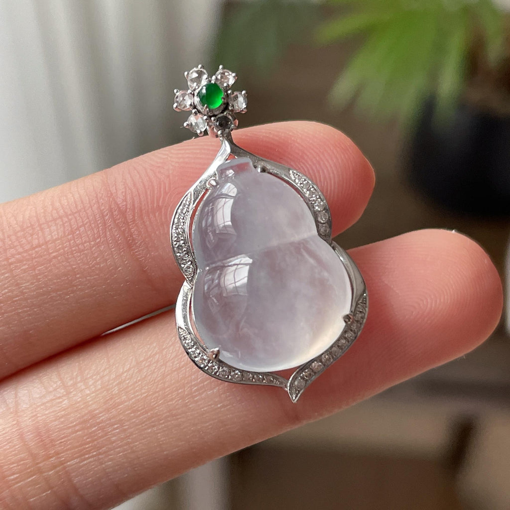 18K金镶冰种无色葫芦吊坠（yc711271）