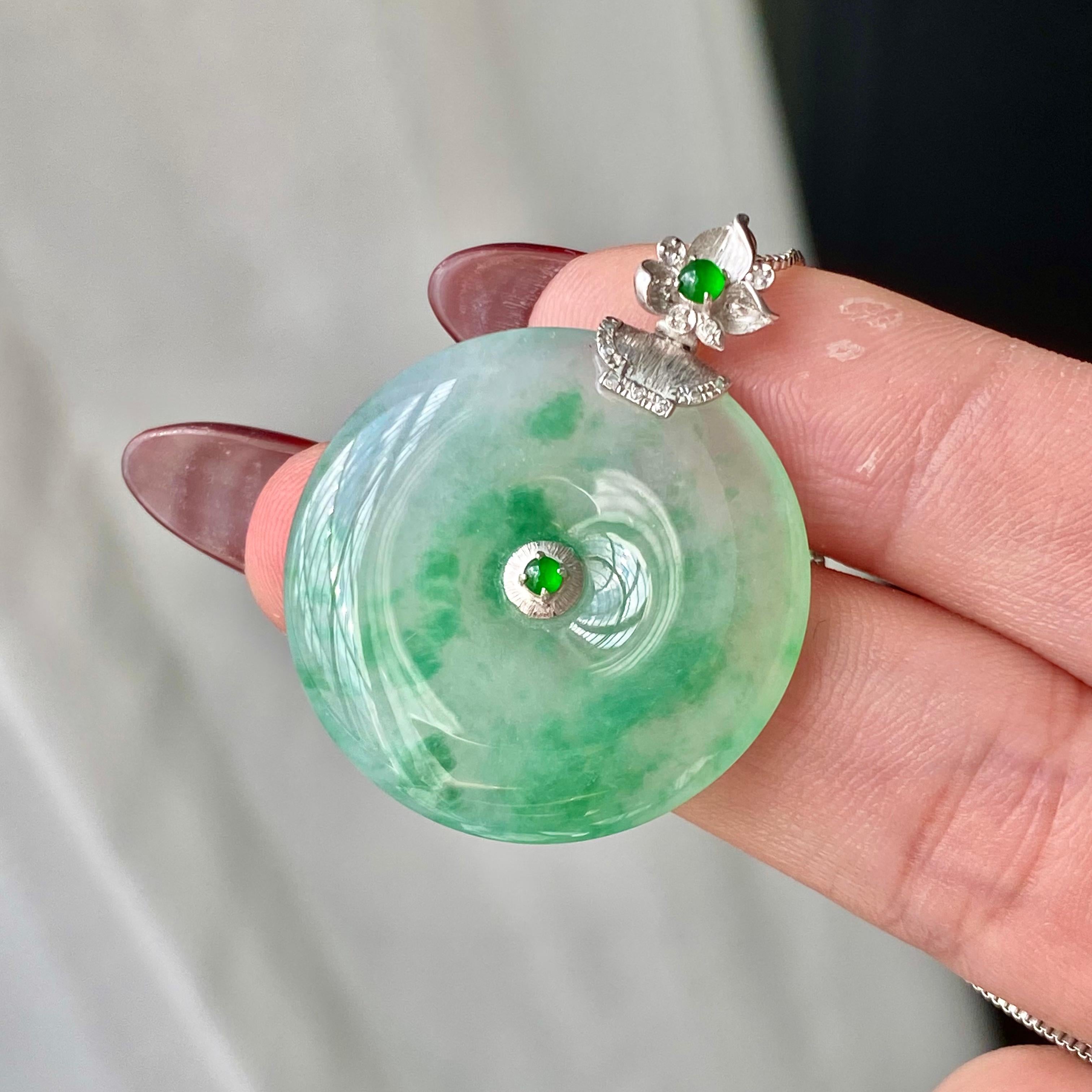 18k金钻镶冰种飘花平安扣吊坠（yc204864）