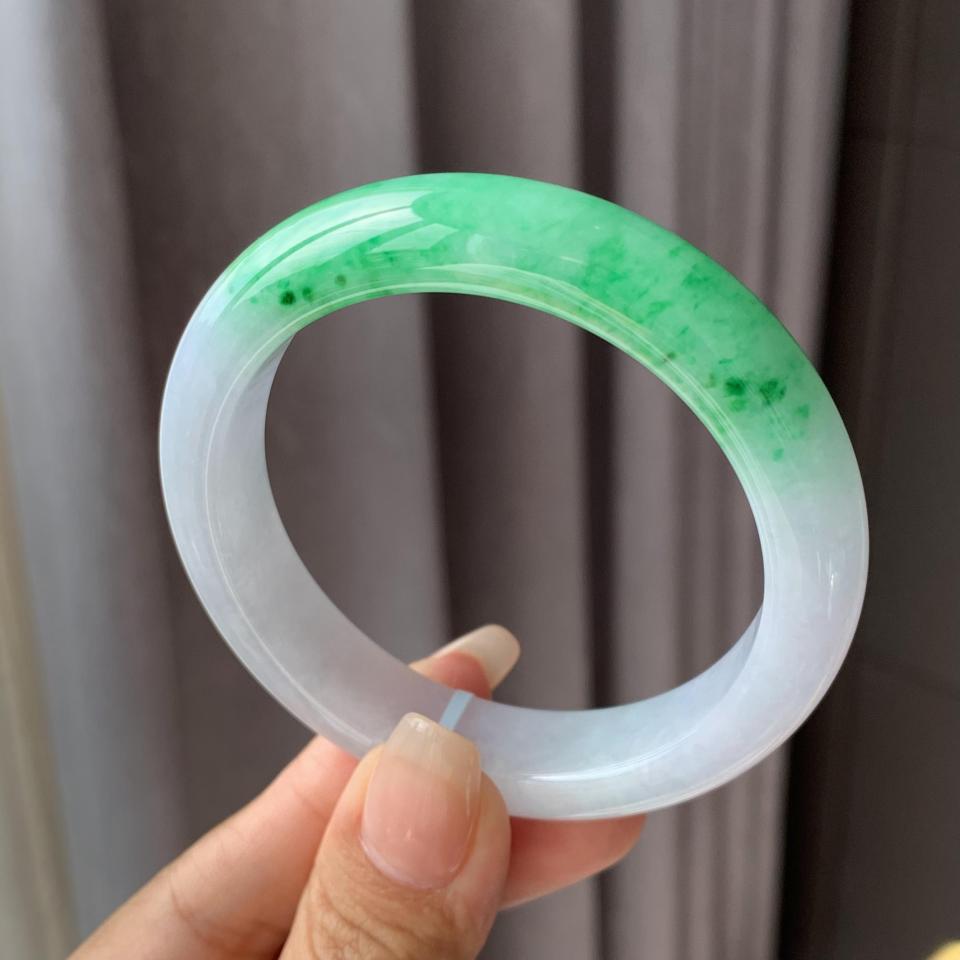 糯冰种阳绿翡翠平安镯（56.5mm）（TF07043305）