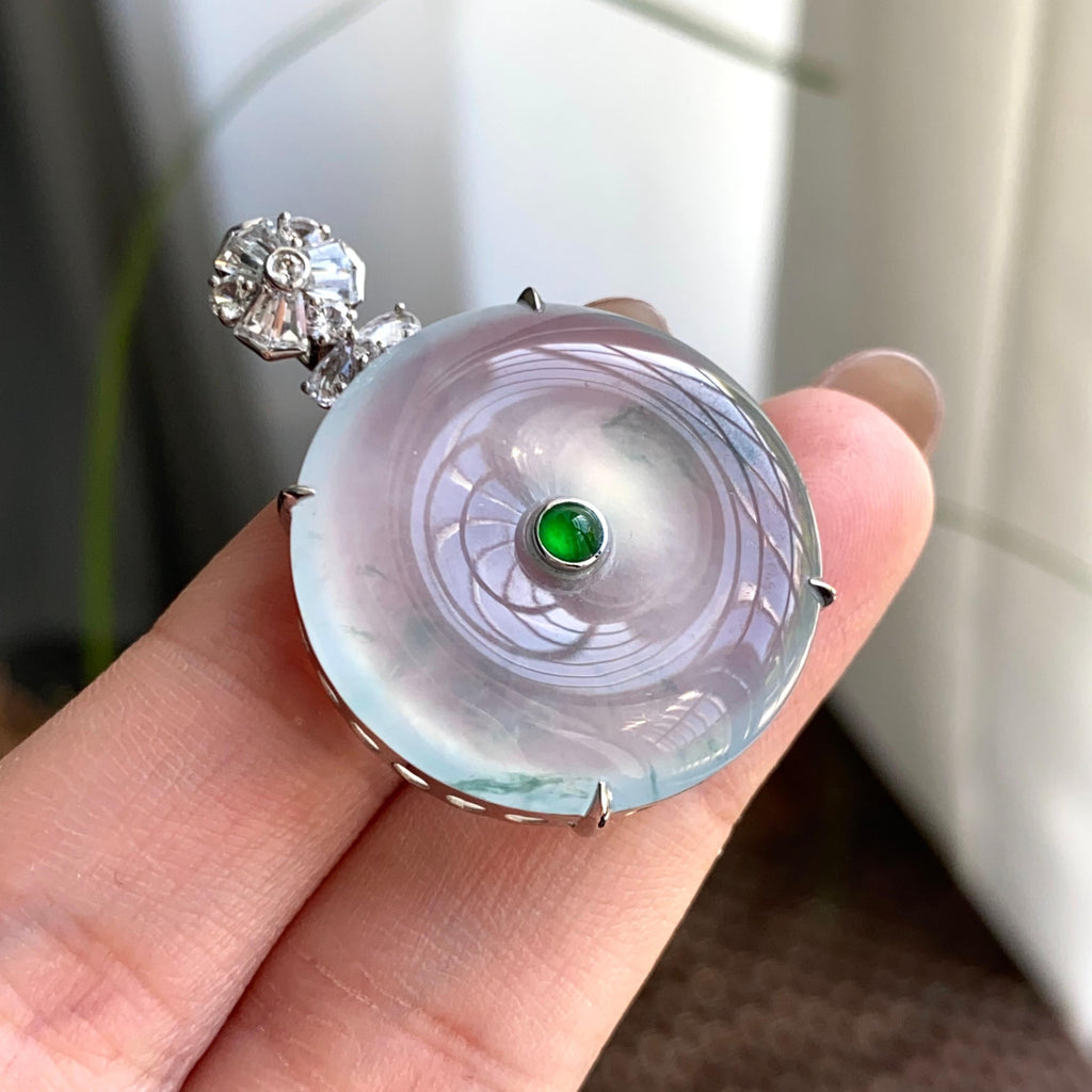 18k金钻镶冰种飘花平安扣吊坠（yc263871）