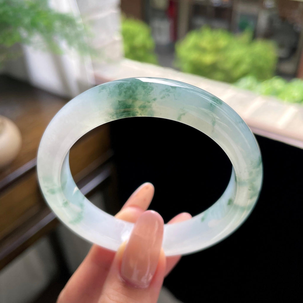 糯冰种绿飘花正圈平安镯 56圈（yc707494）