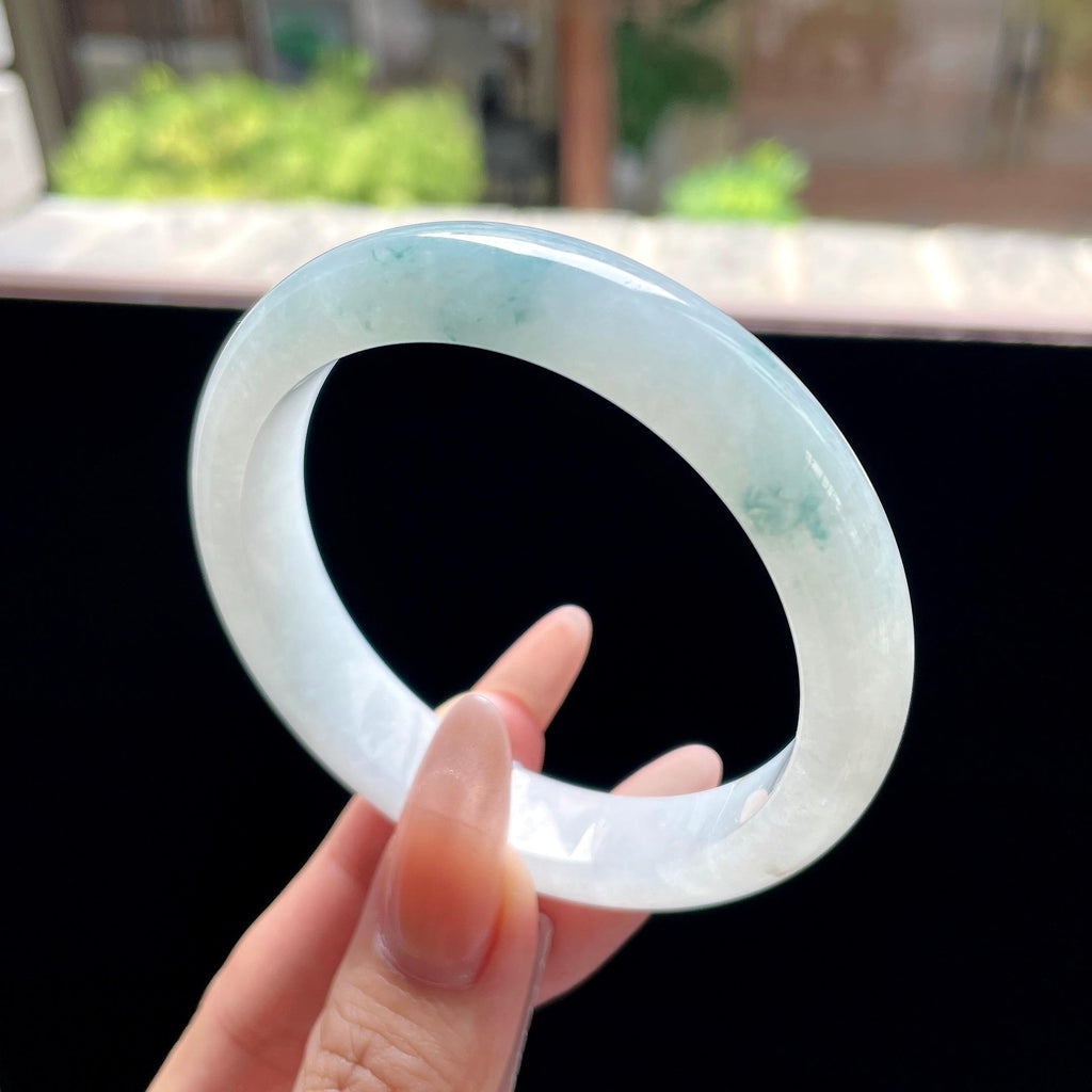 细糯种蓝飘花正圈平安镯 57圈 天然缅甸A货翡翠（yc522685）
