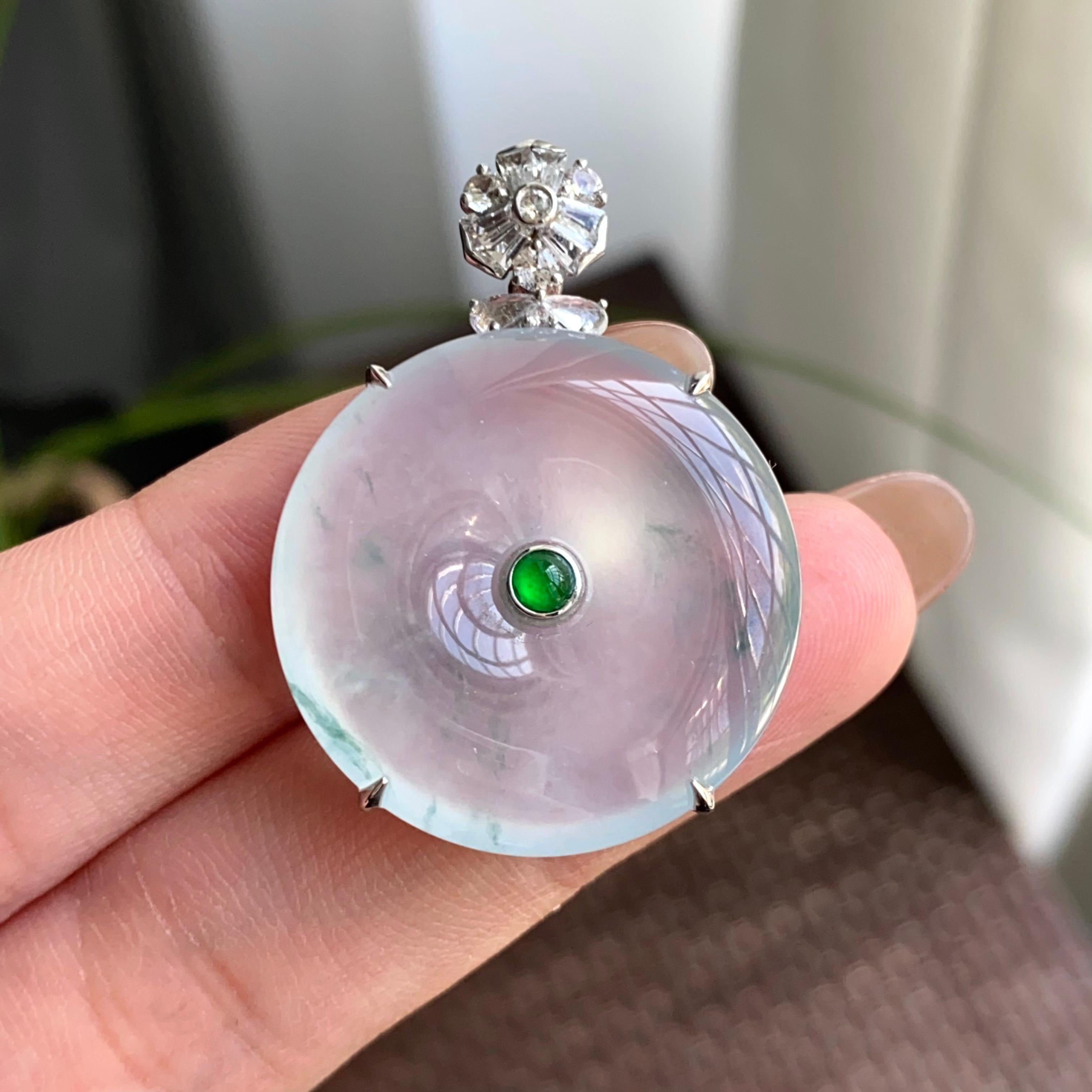 18k金钻镶冰种飘花平安扣吊坠（yc263871）