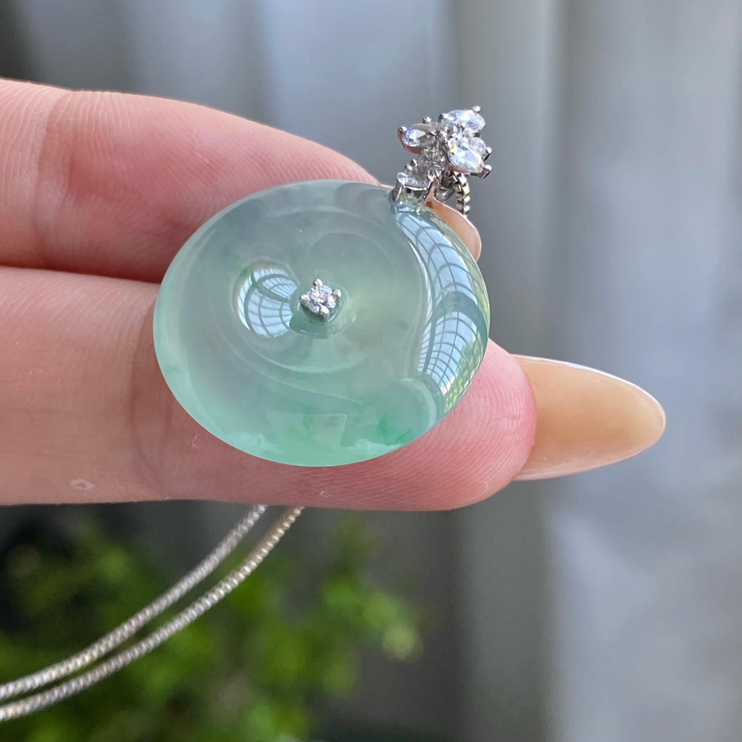 18k金钻镶冰种飘花平安扣吊坠（yc205097）