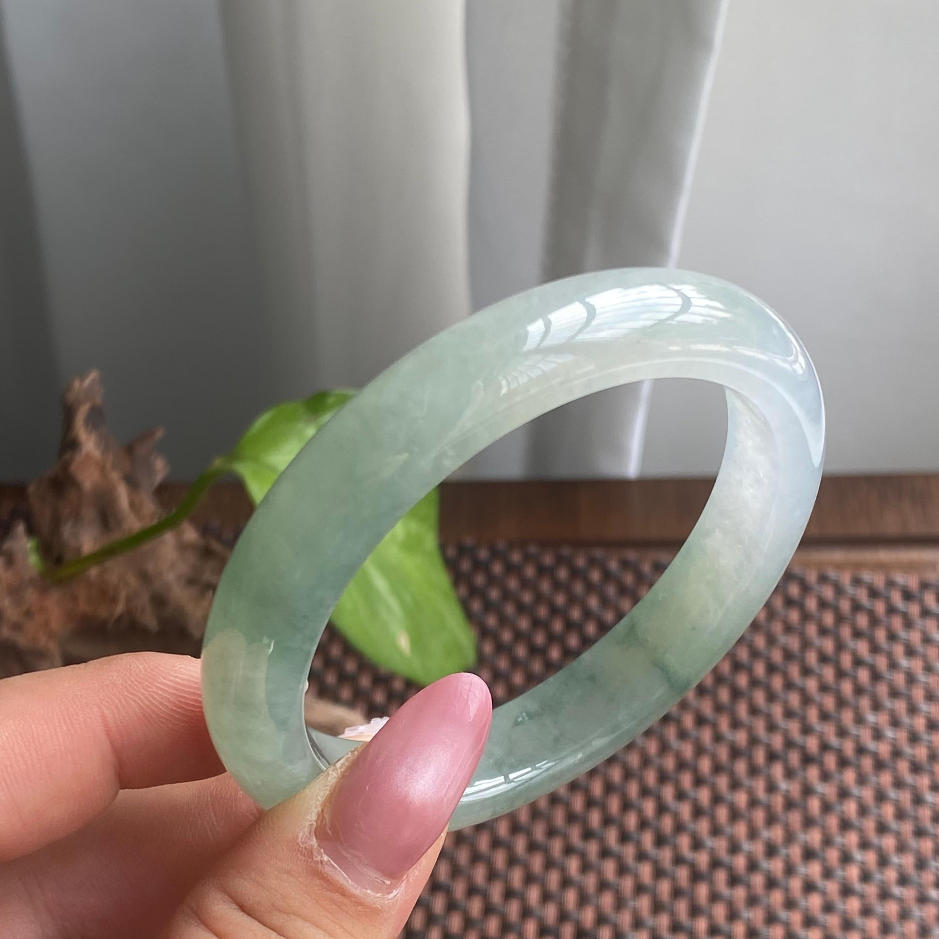 糯冰种飘花正圈手镯（59圈）（yc280809）