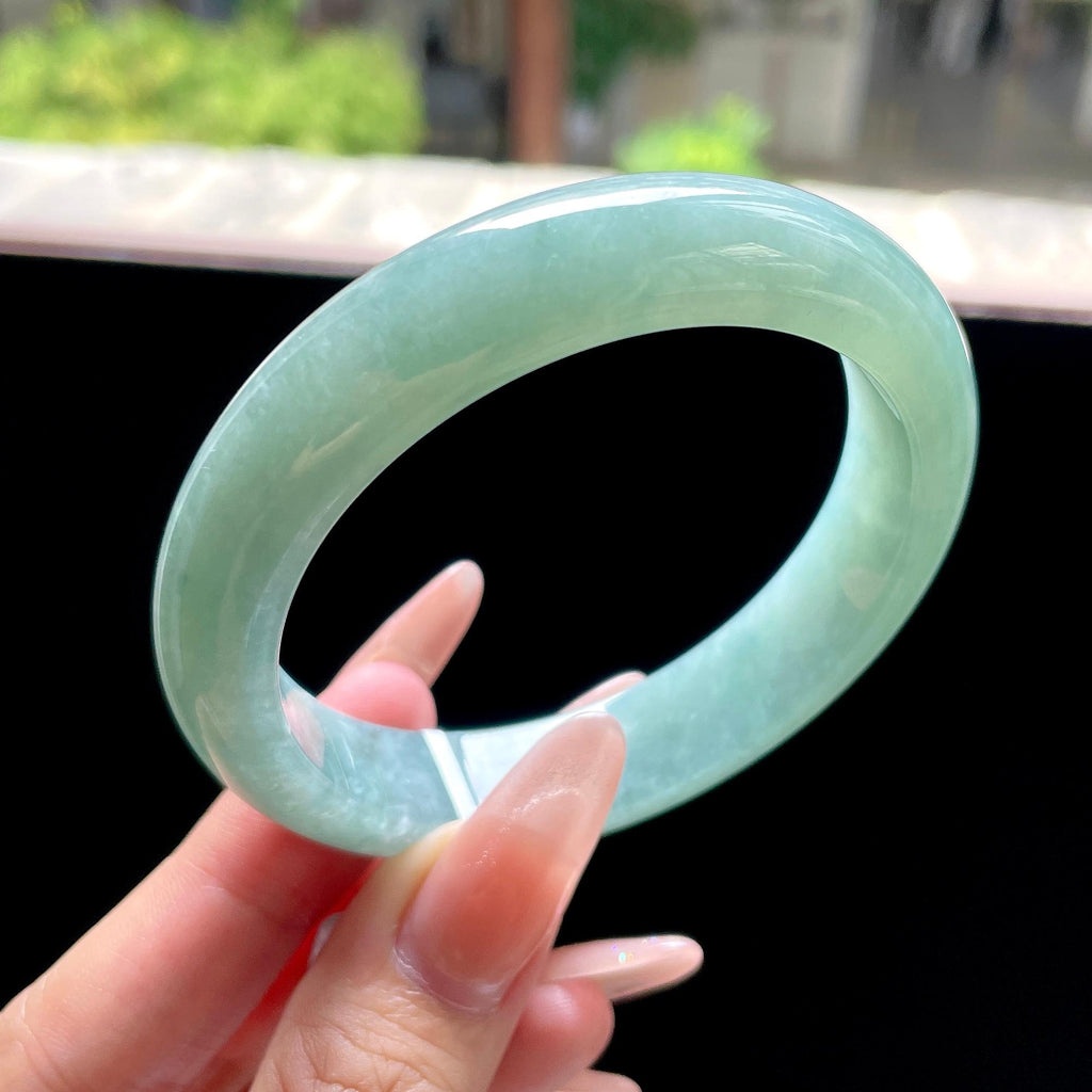 糯种油青色湖水绿正圈平安镯 57圈 天然缅甸A货翡翠（yc522705）