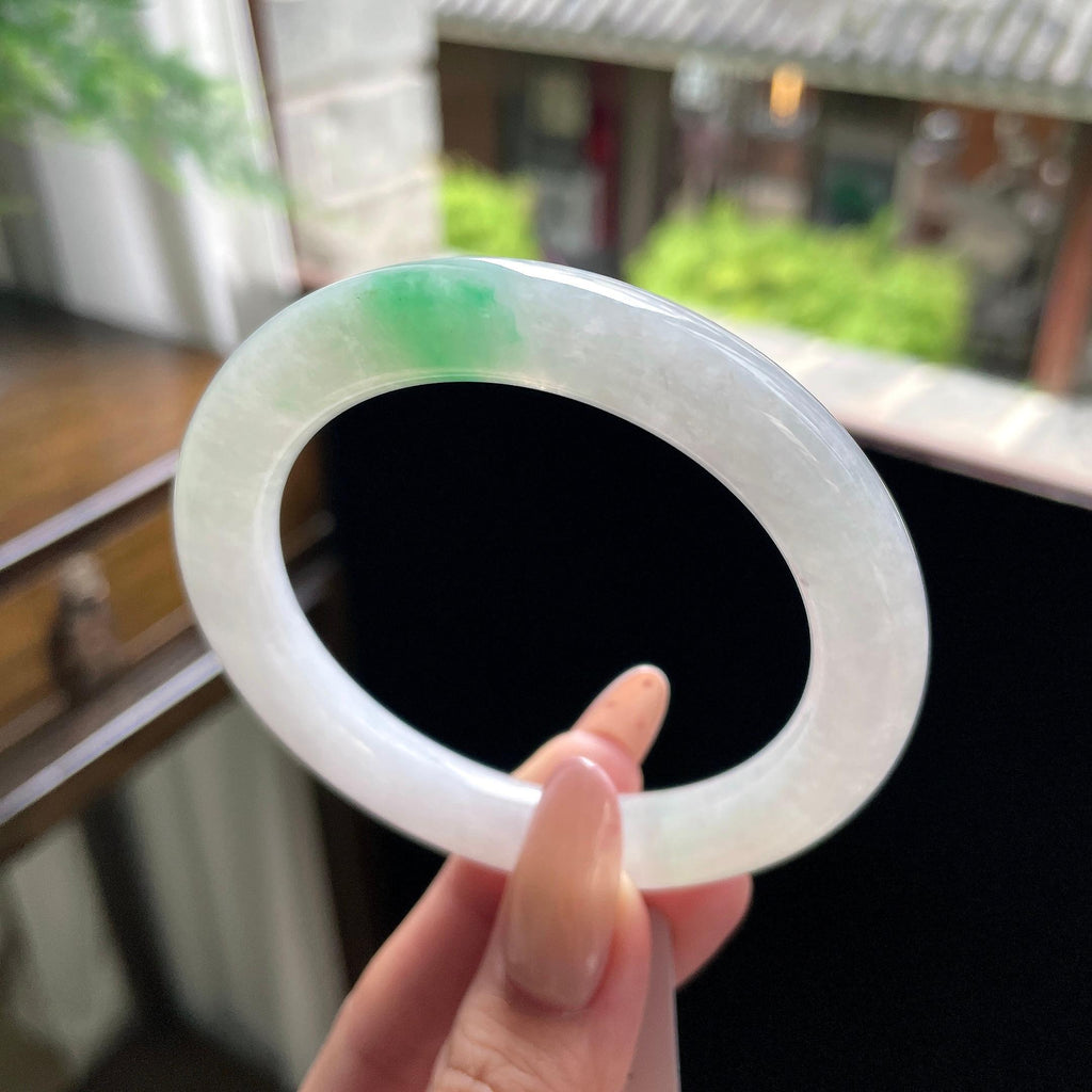 糯种翠绿白底青圆条 55.4圈 天然缅甸A货翡翠（yc696440）