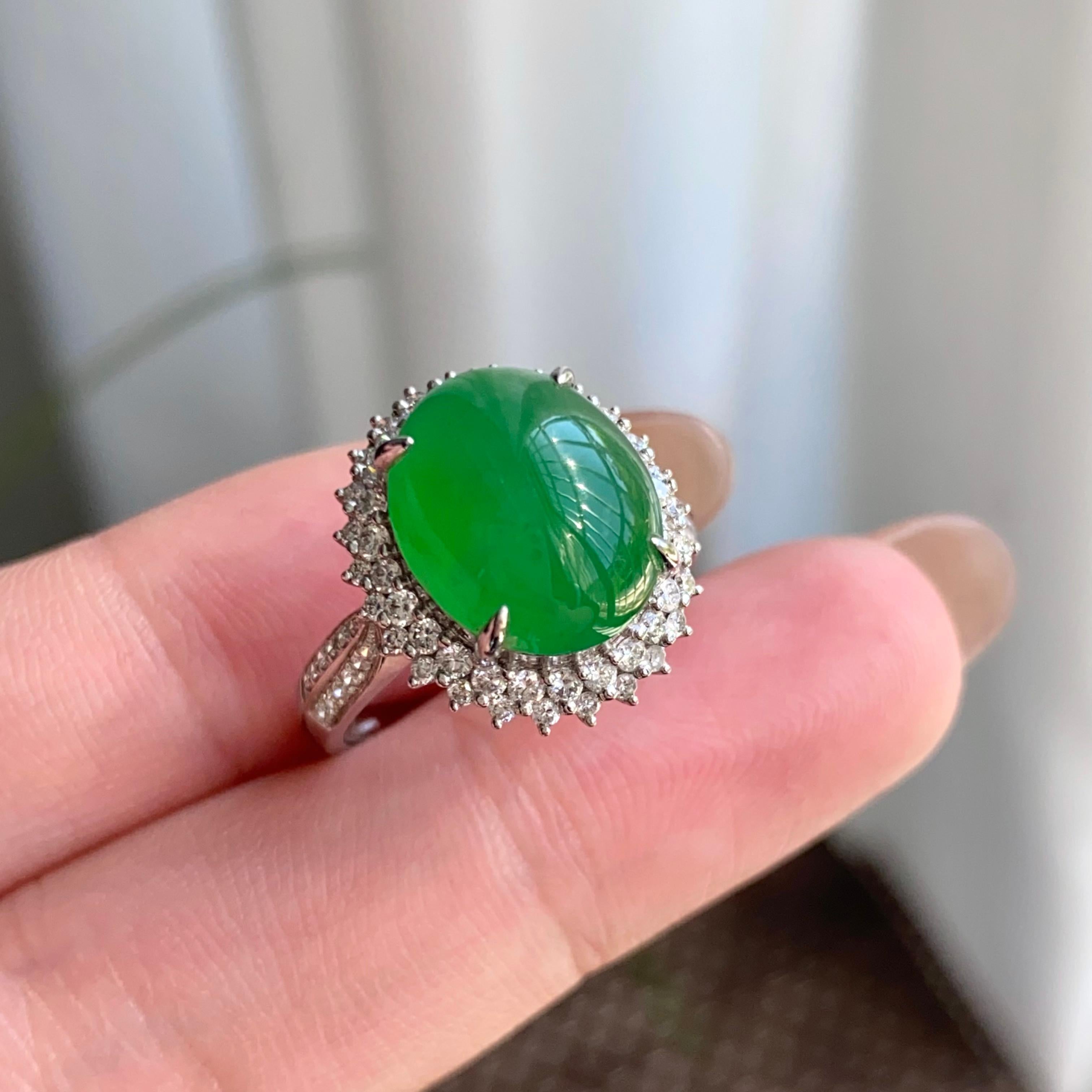 18k金钻镶冰种满绿蛋面戒指（yc264991）