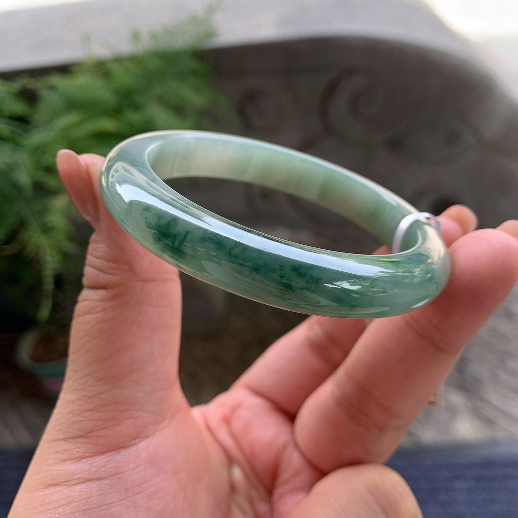 细糯种飘蓝花正圈平安镯 55.7圈口 天然缅甸A货翡翠（yc501355）