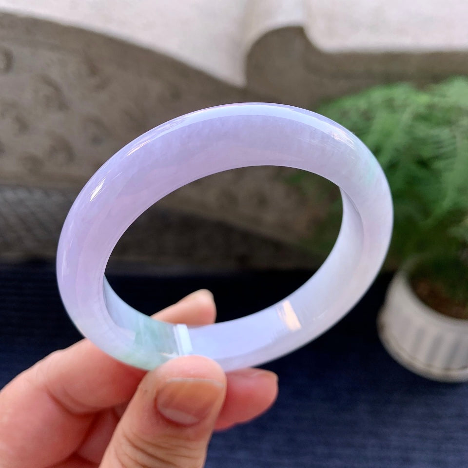 细糯种淡紫罗兰飘花平安镯（53.2mm）（yc079378）
