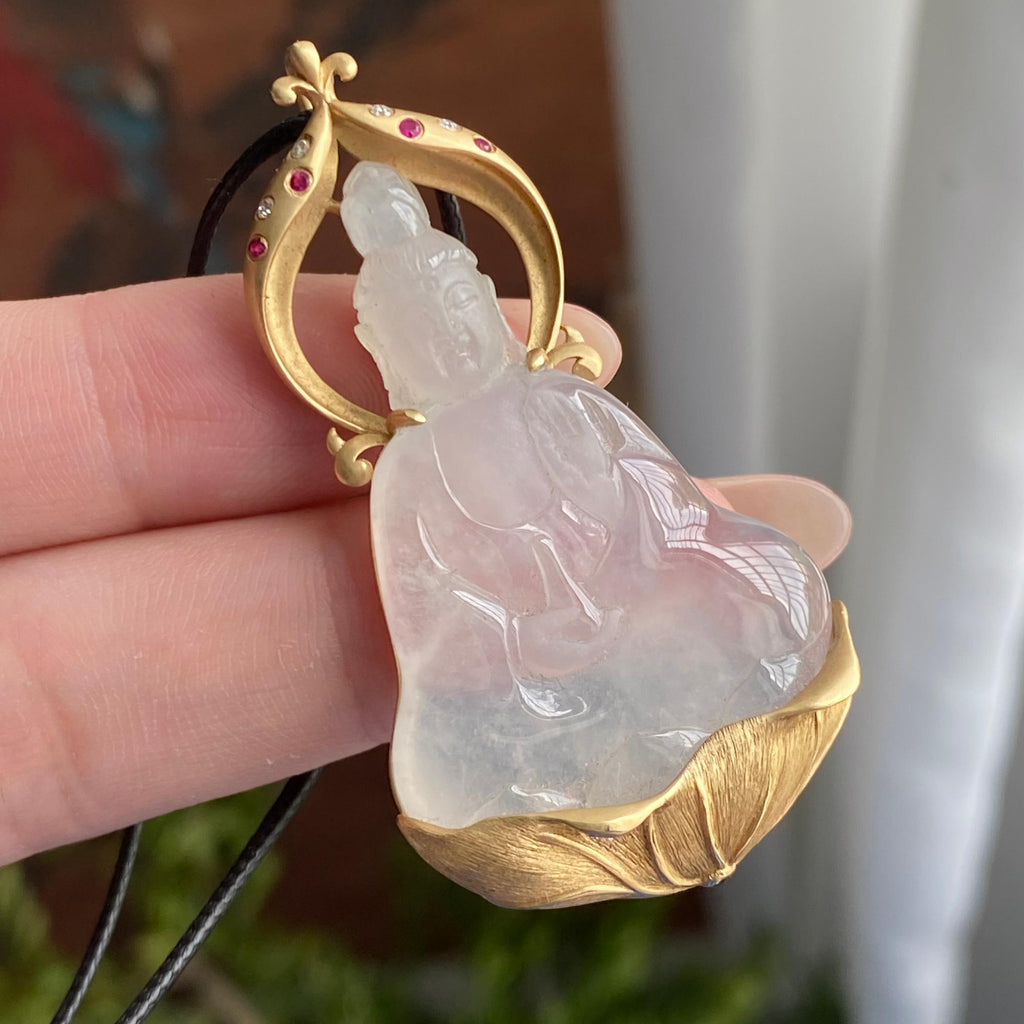 18k金镶冰种白月光观音吊坠（yc235109）