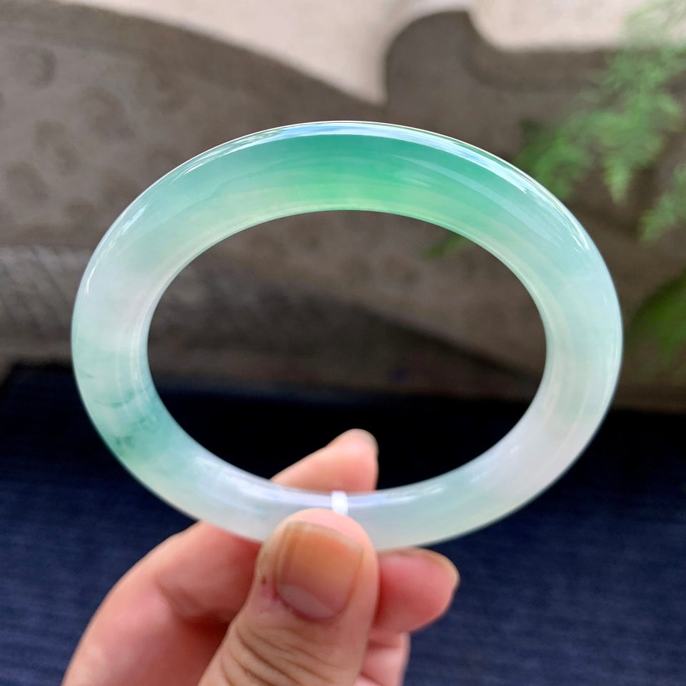 糯冰种飘花圆条手镯（54.2mm）（yc170487）