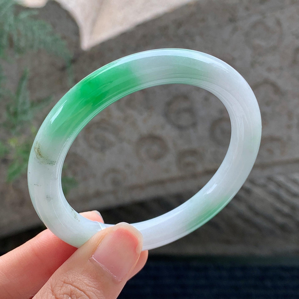 细糯种 白底青圆条手镯 53.3圈 （yc696338）