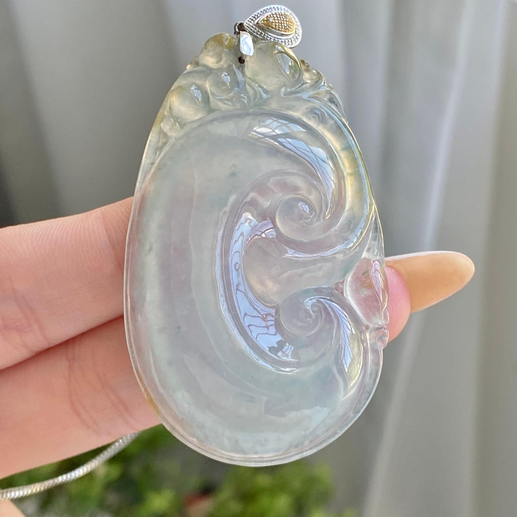 18k金钻镶冰种飘花飘黄翡如意吊坠（yc214318）