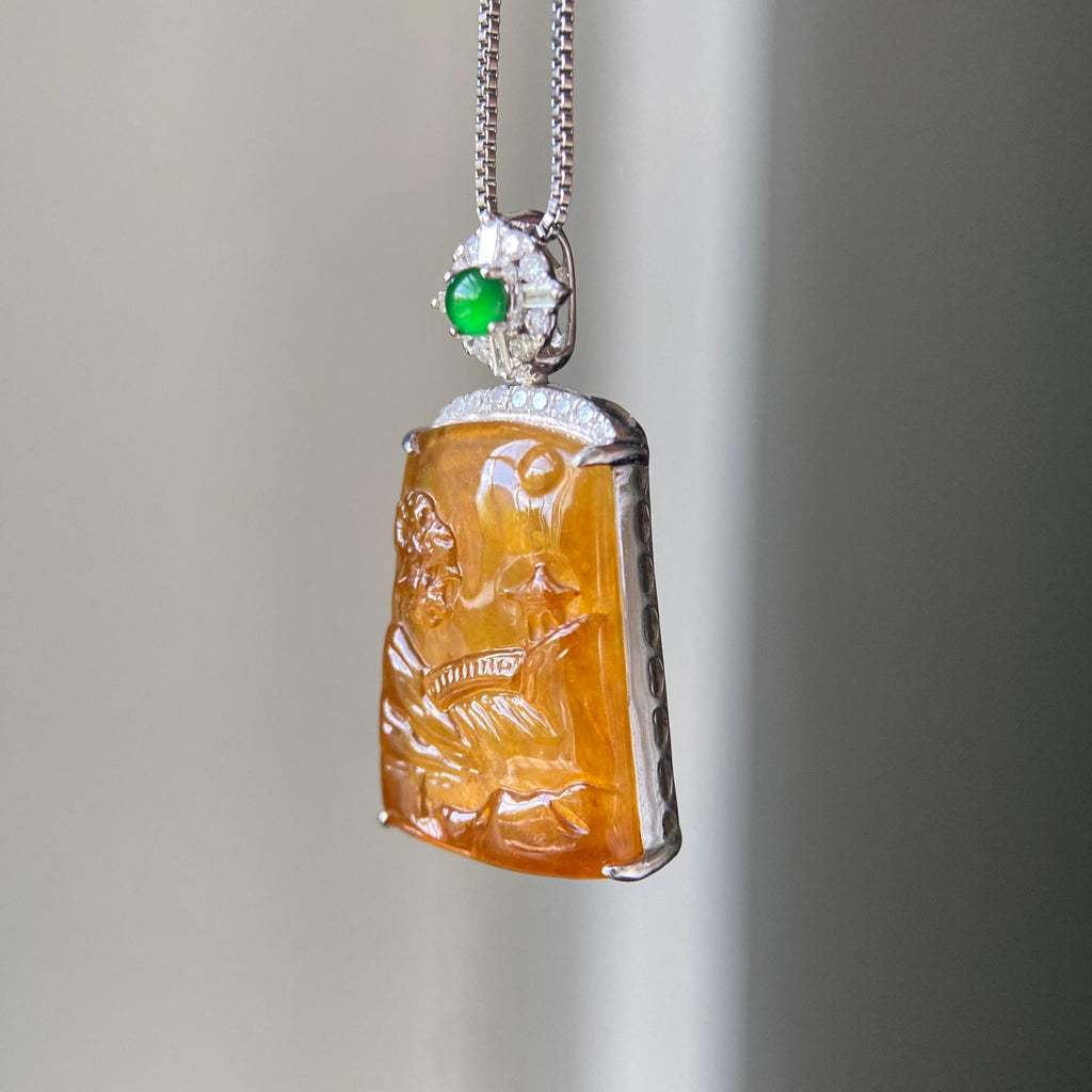 18k金钻镶冰种黄翡山水牌吊坠（yc216834）