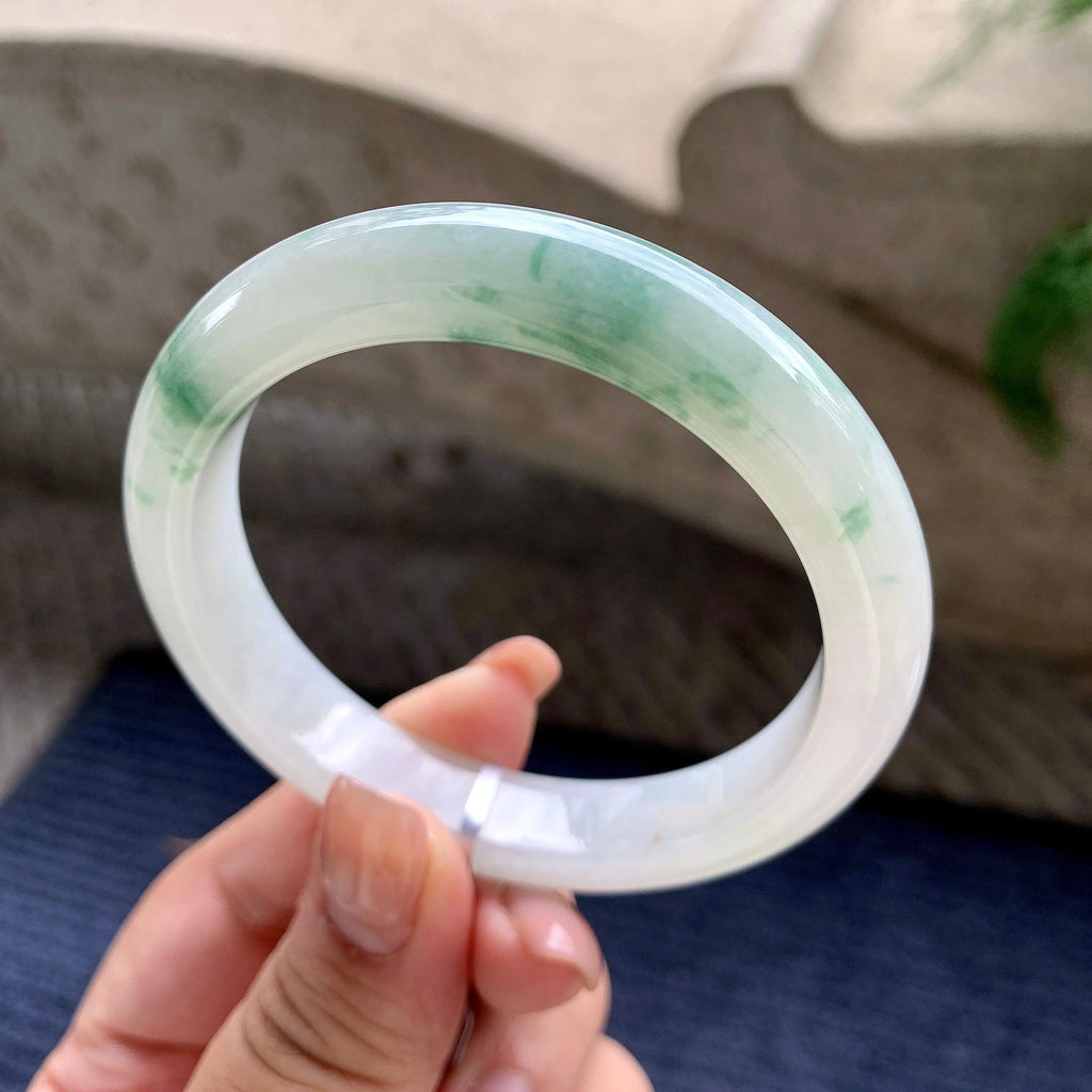细糯种飘绿花正圈平安镯 56.5圈口 天然缅甸A货翡翠（yc532818）