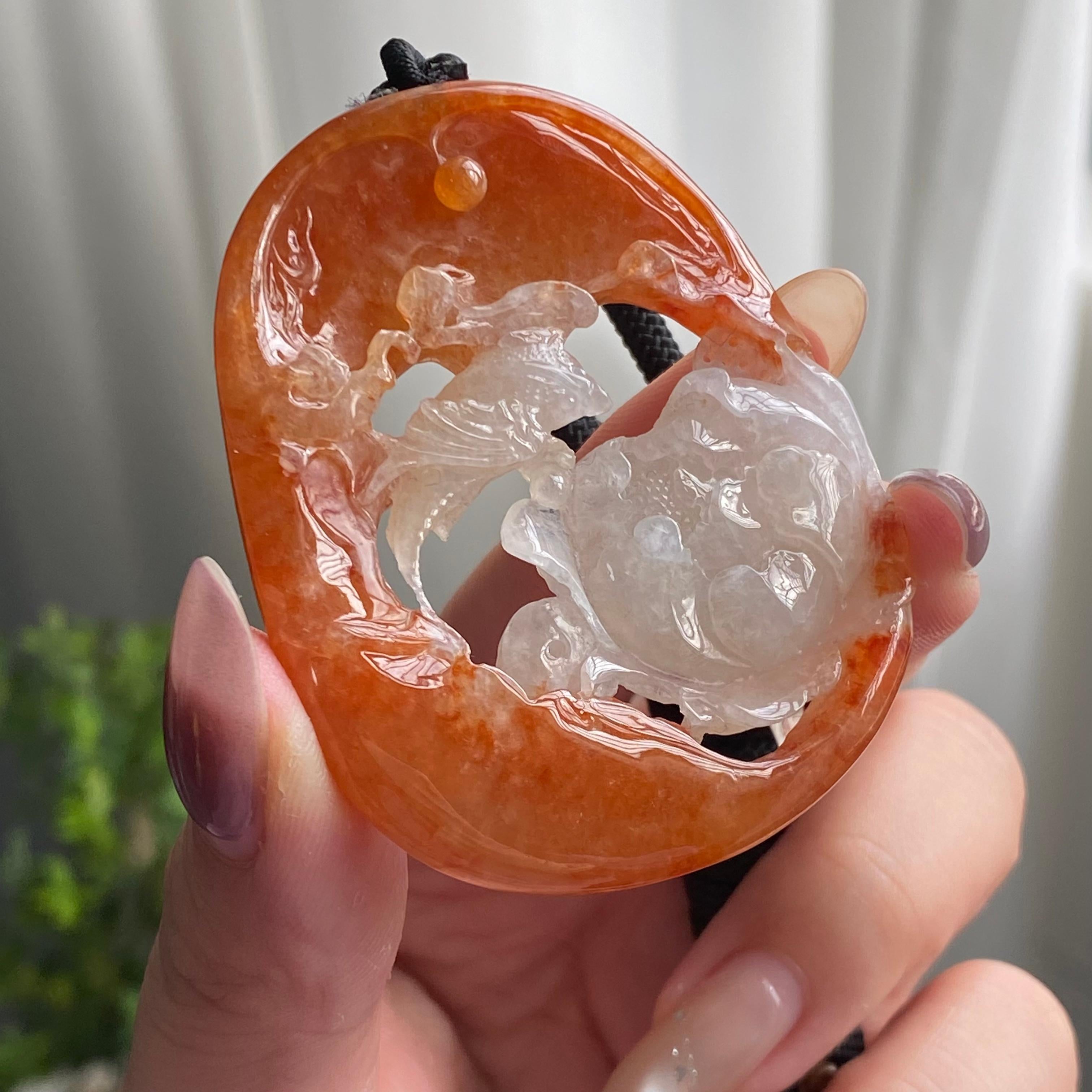 糯冰种黄翡花鸟牌吊坠（yc199628）