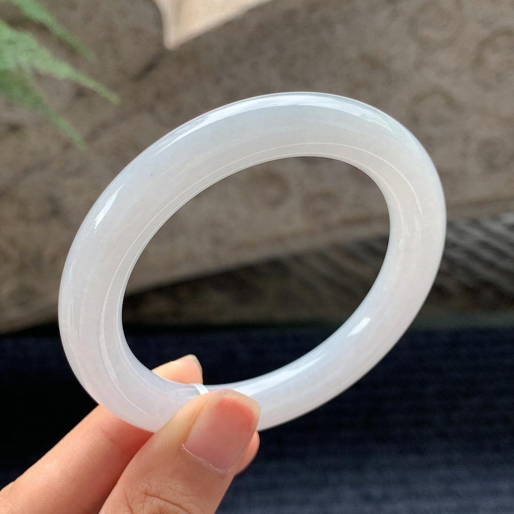 细糯种无色白月光圆条手镯 54.5圈 天然A货缅甸翡翠（yc694809）