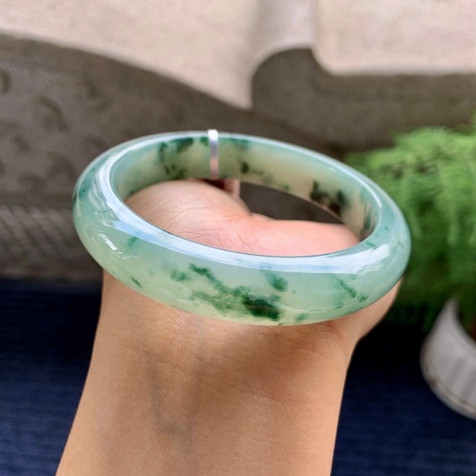 糯冰种飘花平安镯（57.6mm）（yc081116）