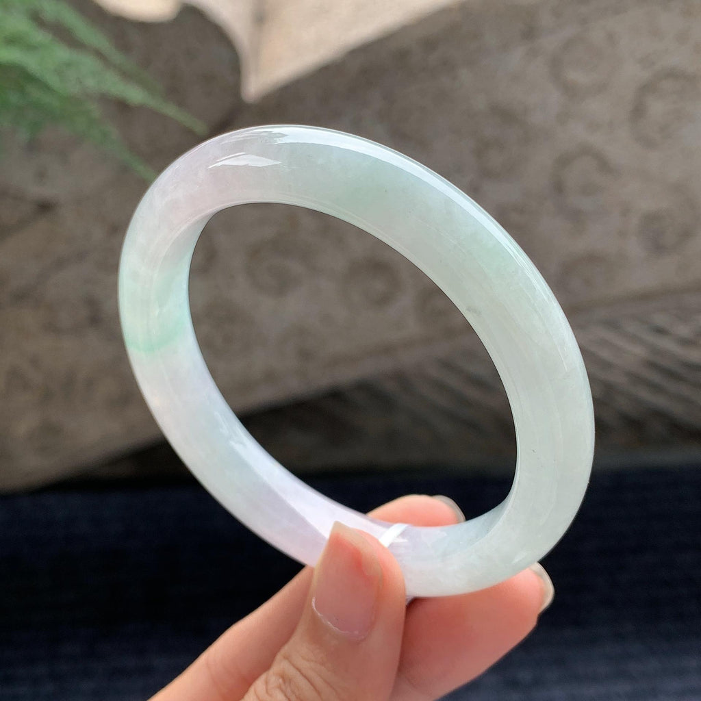 细糯种淡春彩正圈平安镯 57圈 天然缅甸A货翡翠（yc696428）