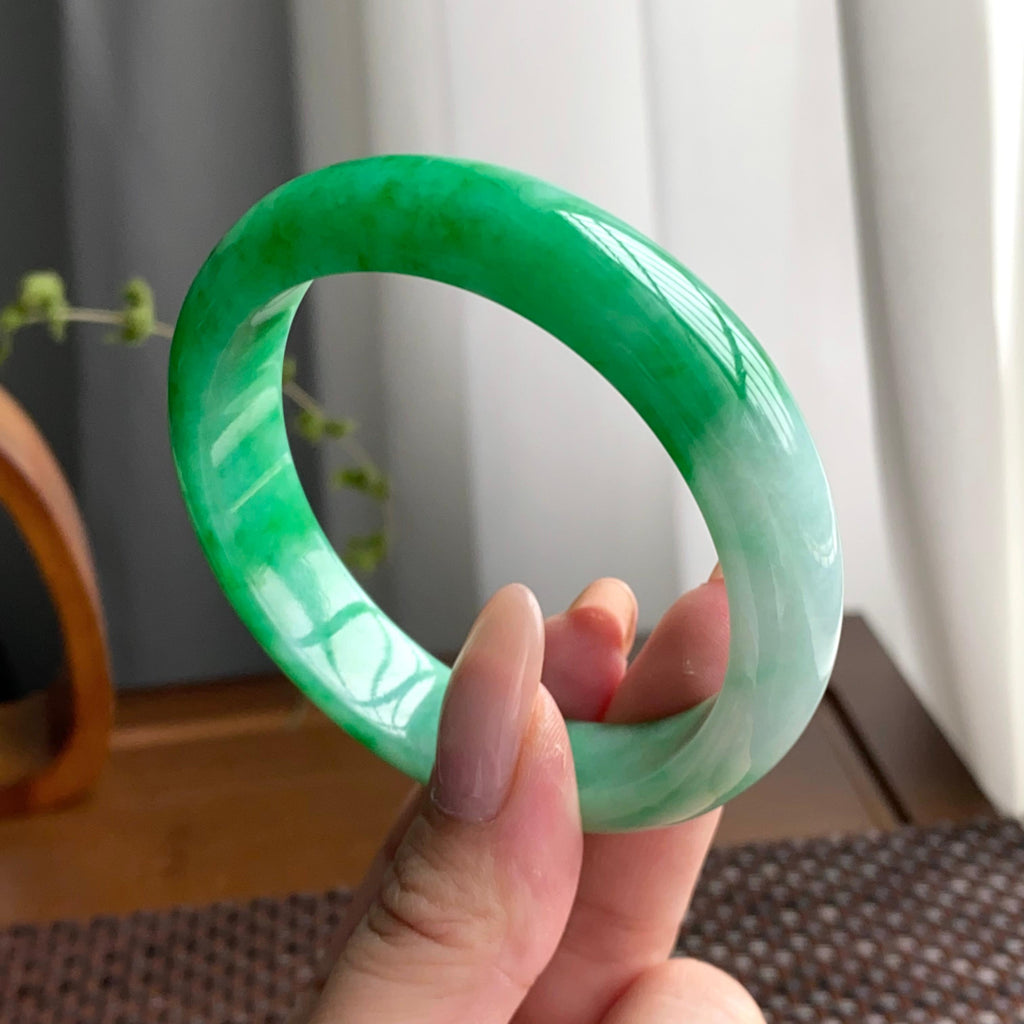 细糯种阳绿平安镯（57圈）（yc247432）