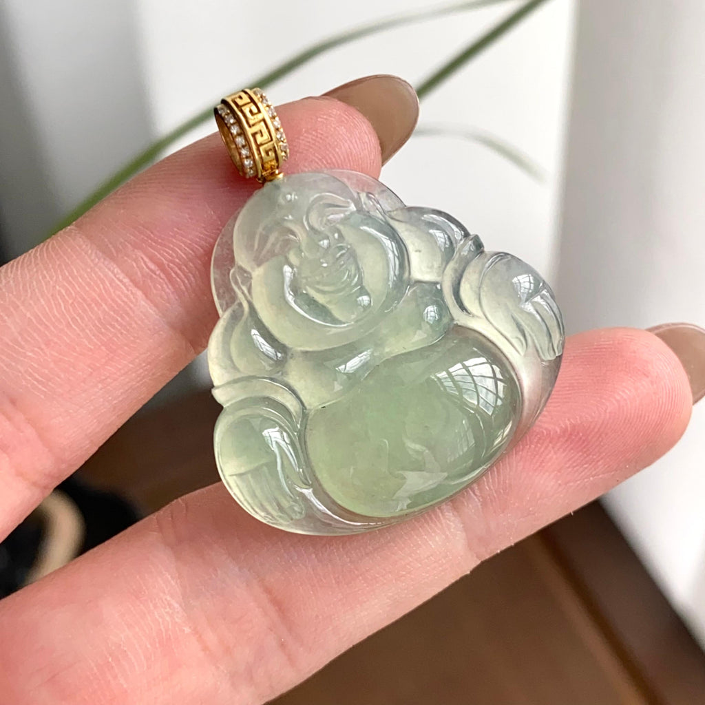 18k金镶冰种晴底佛公吊坠（yc262730）