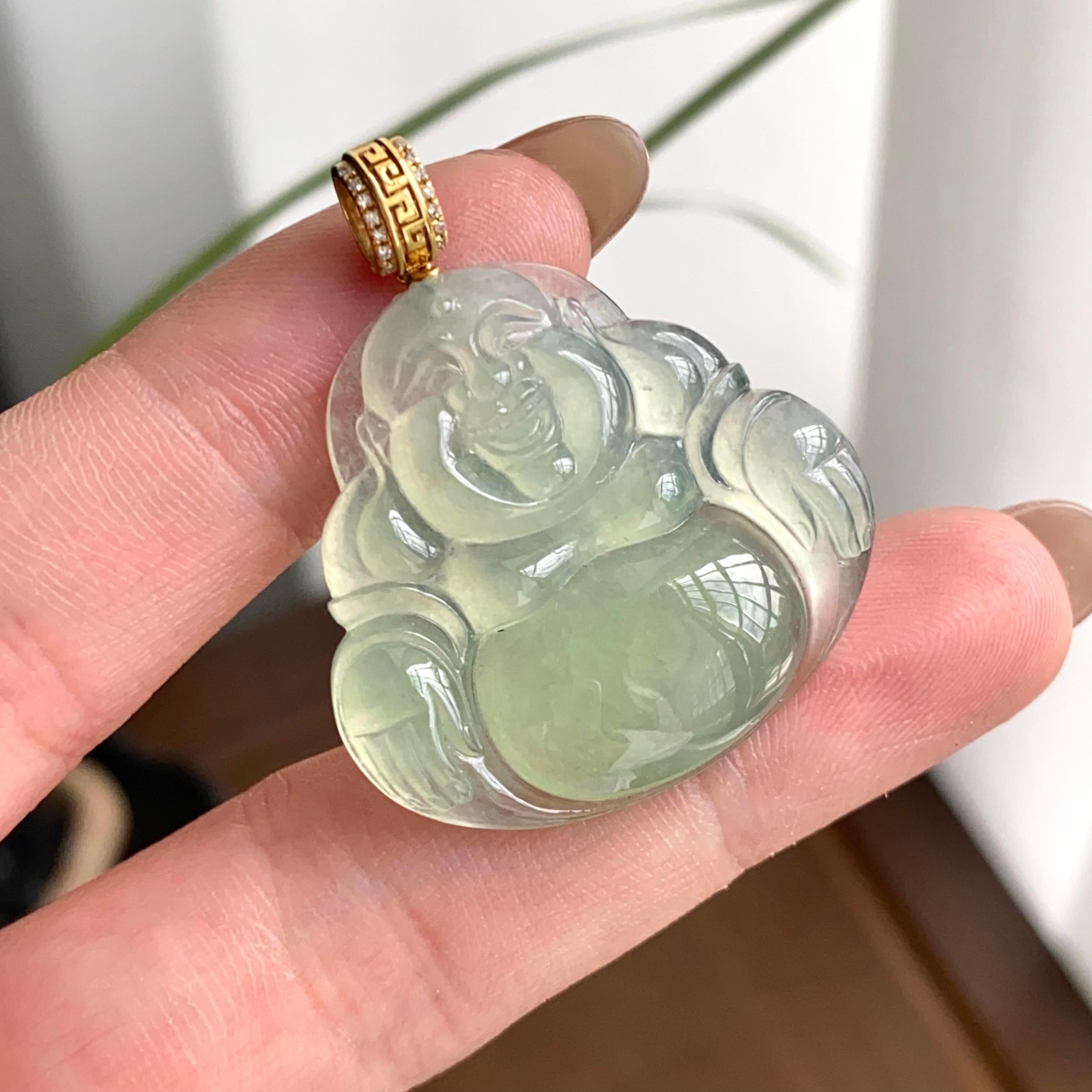 18k金镶冰种晴底佛公吊坠（yc262730）