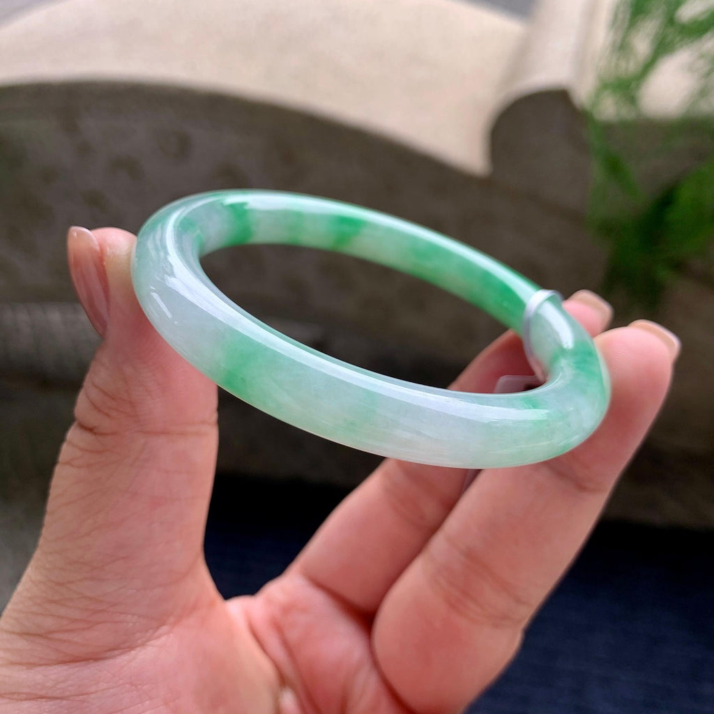 细糯种飘翠绿圆条手镯 53圈口 天然缅甸A货翡翠（yc703312）