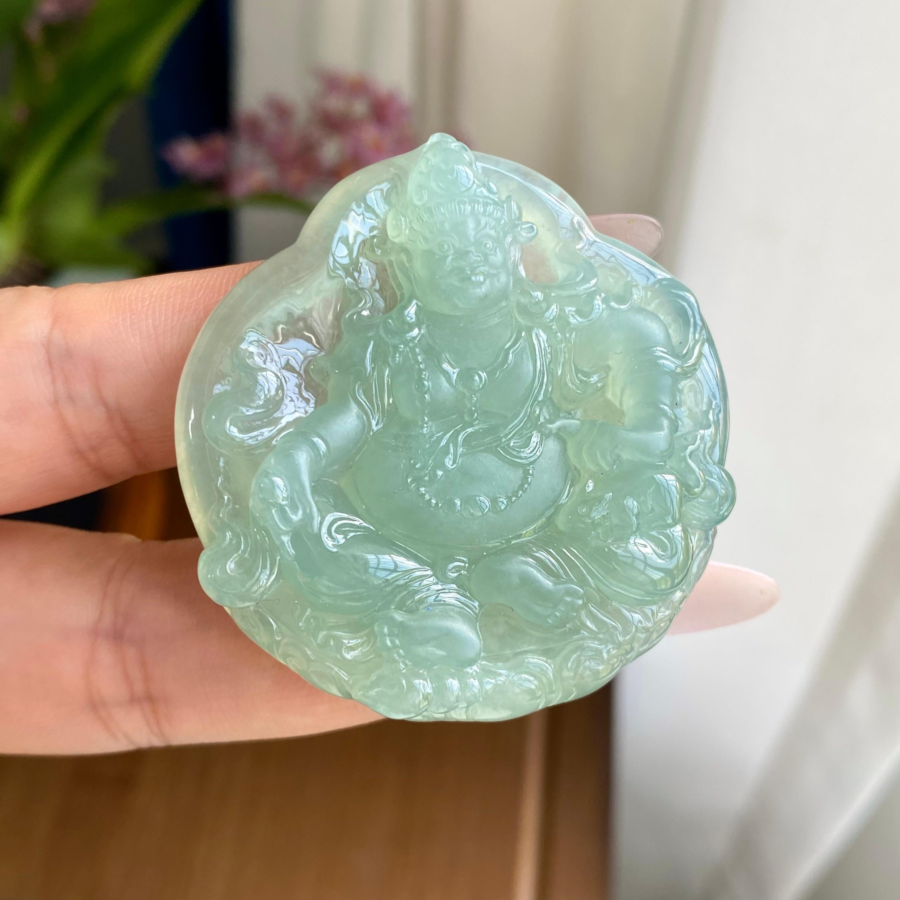 糯冰种晴底翡翠财神吊坠（yc297035）