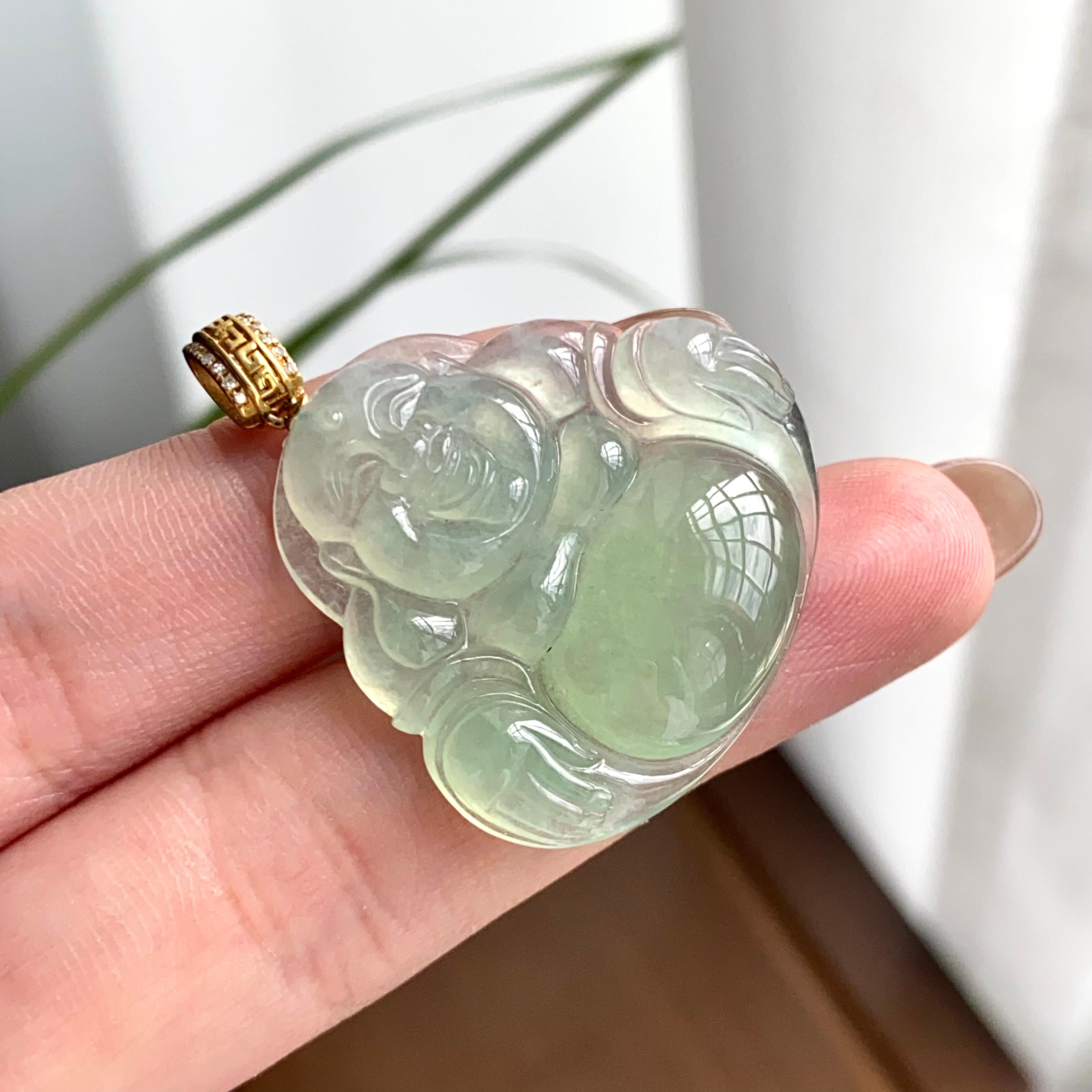 18k金镶冰种晴底佛公吊坠（yc262730）