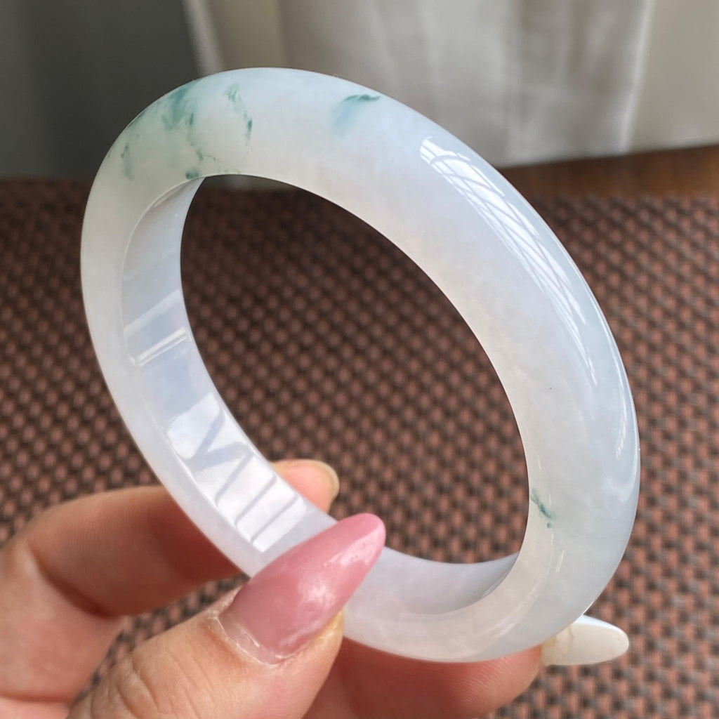 糯冰种飘花正圈手镯（58圈）（yc280681）