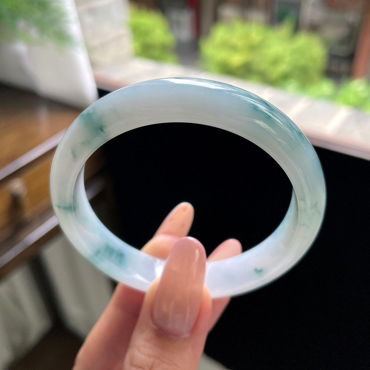 细糯种牛奶底飘花正圈平安镯 55圈 天然缅甸A货翡翠（yc703261）