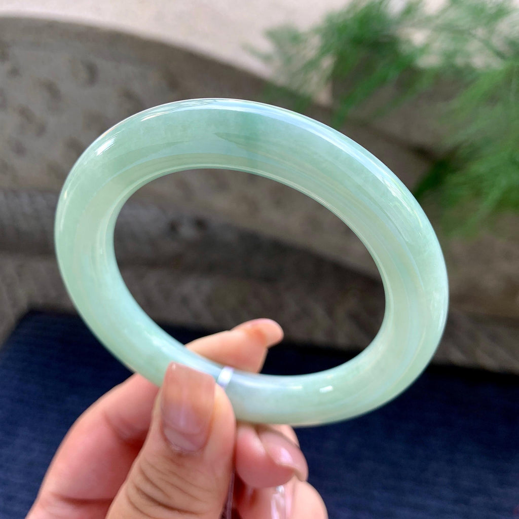 细糯种晴底飘蓝花圆条手镯 54圈口 （yc699428）