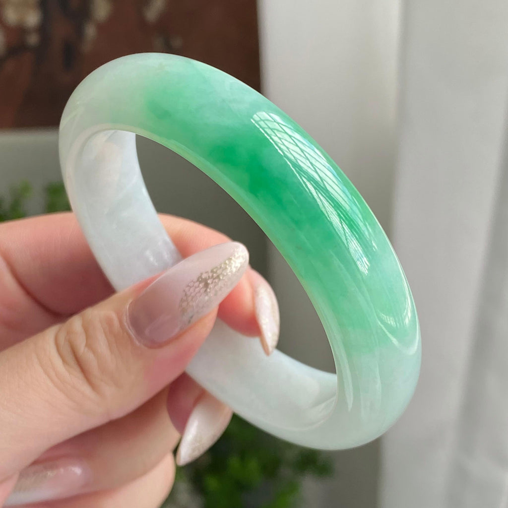 细糯种白底青平安镯（56圈）（yc211738）