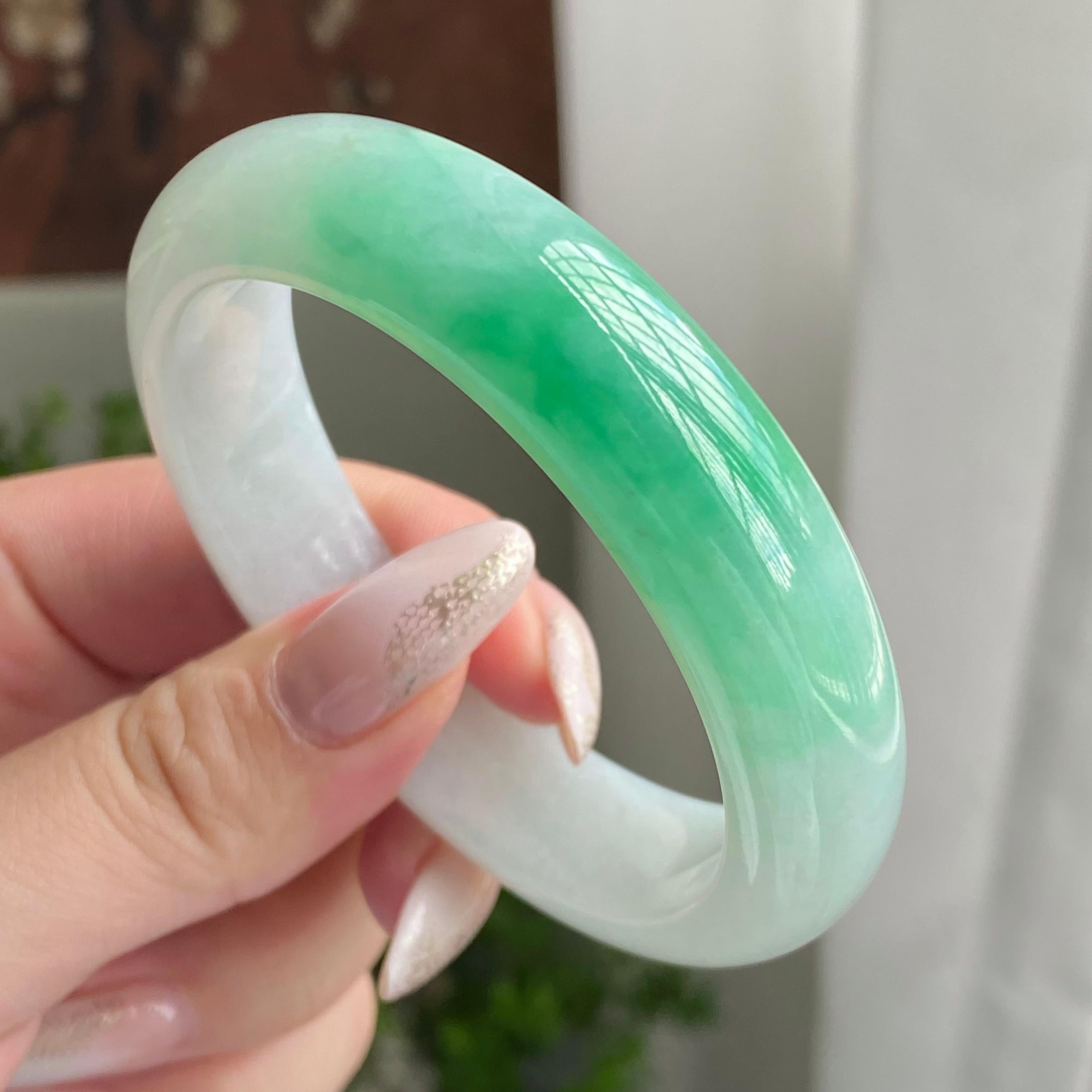 细糯种白底青平安镯（56圈）（yc211738）